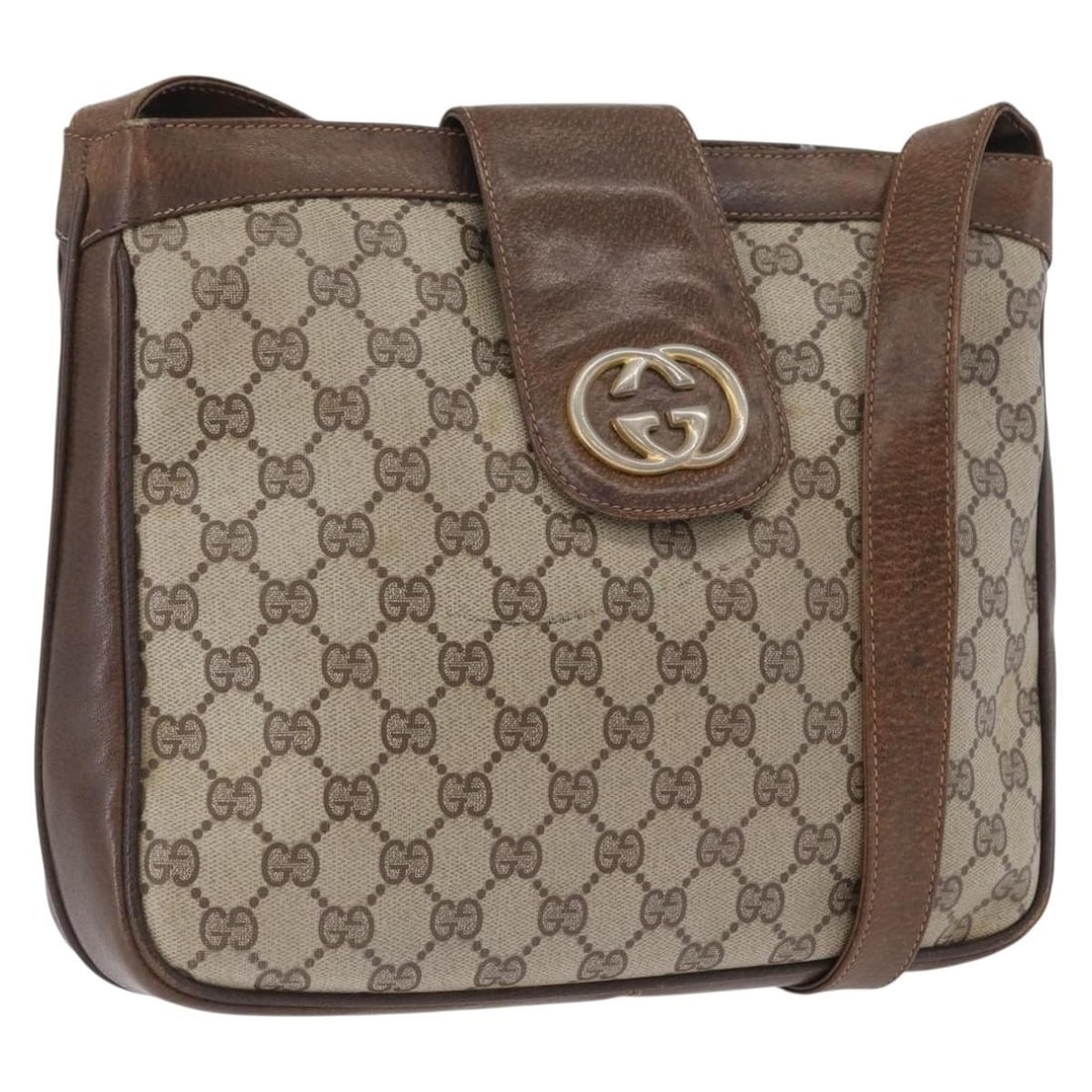 Gucci GG Supreme Beige Gold PVC Shoulder Bag for Women: Gucci GG Supreme Beige Gold PVC Shoulder Bag for Women This GUCCI GG Supreme Shoulder Bag features a beige and gold PVC leather and GG canvas exterior. Designed for women, it offers a practical should