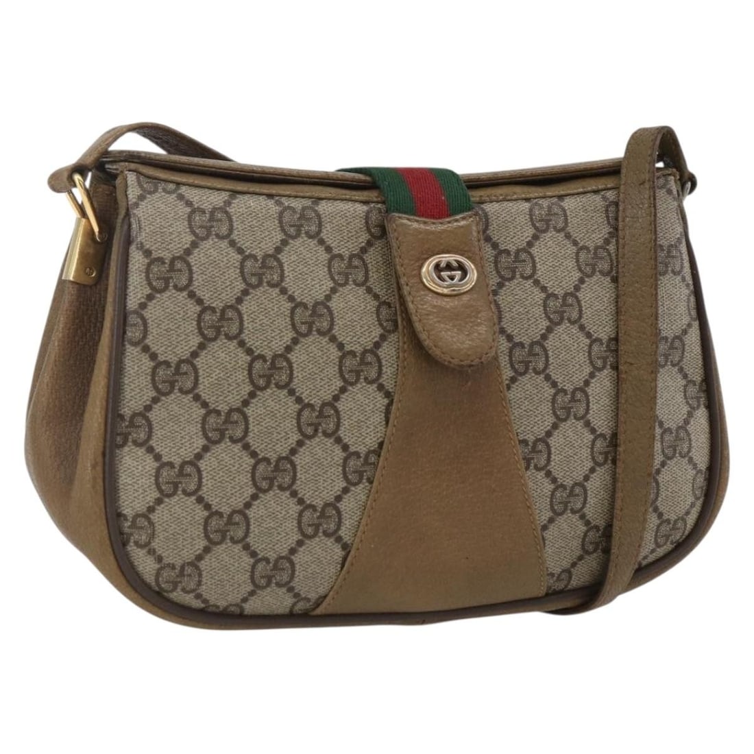 GG Supreme Sherry Line Shoulder Bag Beige Gold Canvas 116 02 02: GG Supreme Sherry Line Shoulder Bag Beige Gold Canvas 116 02 02 This is a Gucci GG Supreme Web Sherry Line shoulder bag in beige and gold GG canvas. The bag features a shoulder strap with an approxima