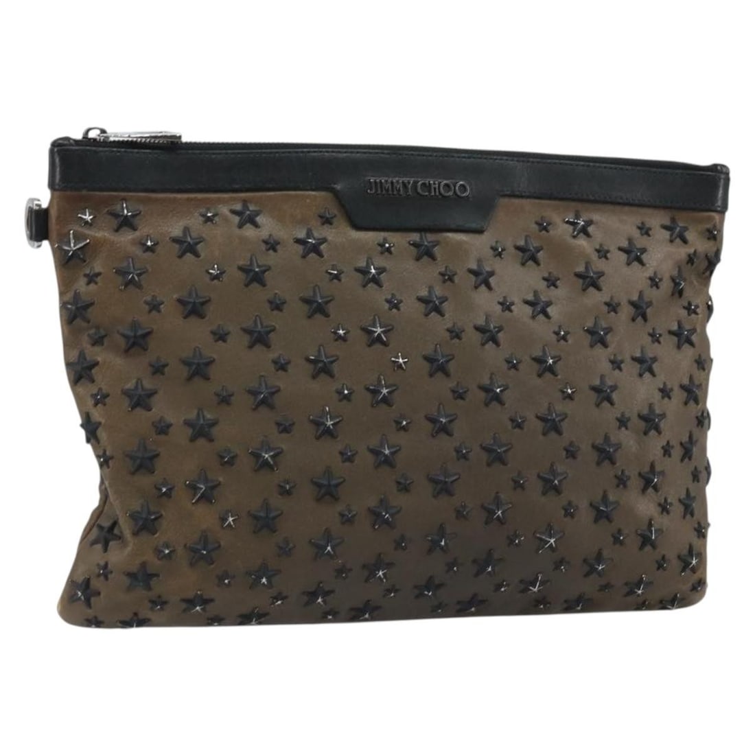 Brown Silver Leather Clutch by Jimmy Choo Women's Italian Evening Bag: Brown Silver Leather Clutch by Jimmy Choo Women's Italian Evening Bag This Jimmy Choo clutch bag features a brown and silver leather exterior and is designed specifically for women. Made in Italy, the