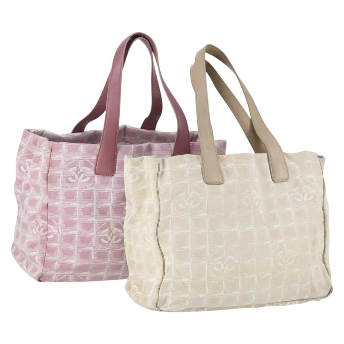 Set of 2 Chanel New Travel Line Tote Bags Pink Beige Nylon Italy (1 of 18)