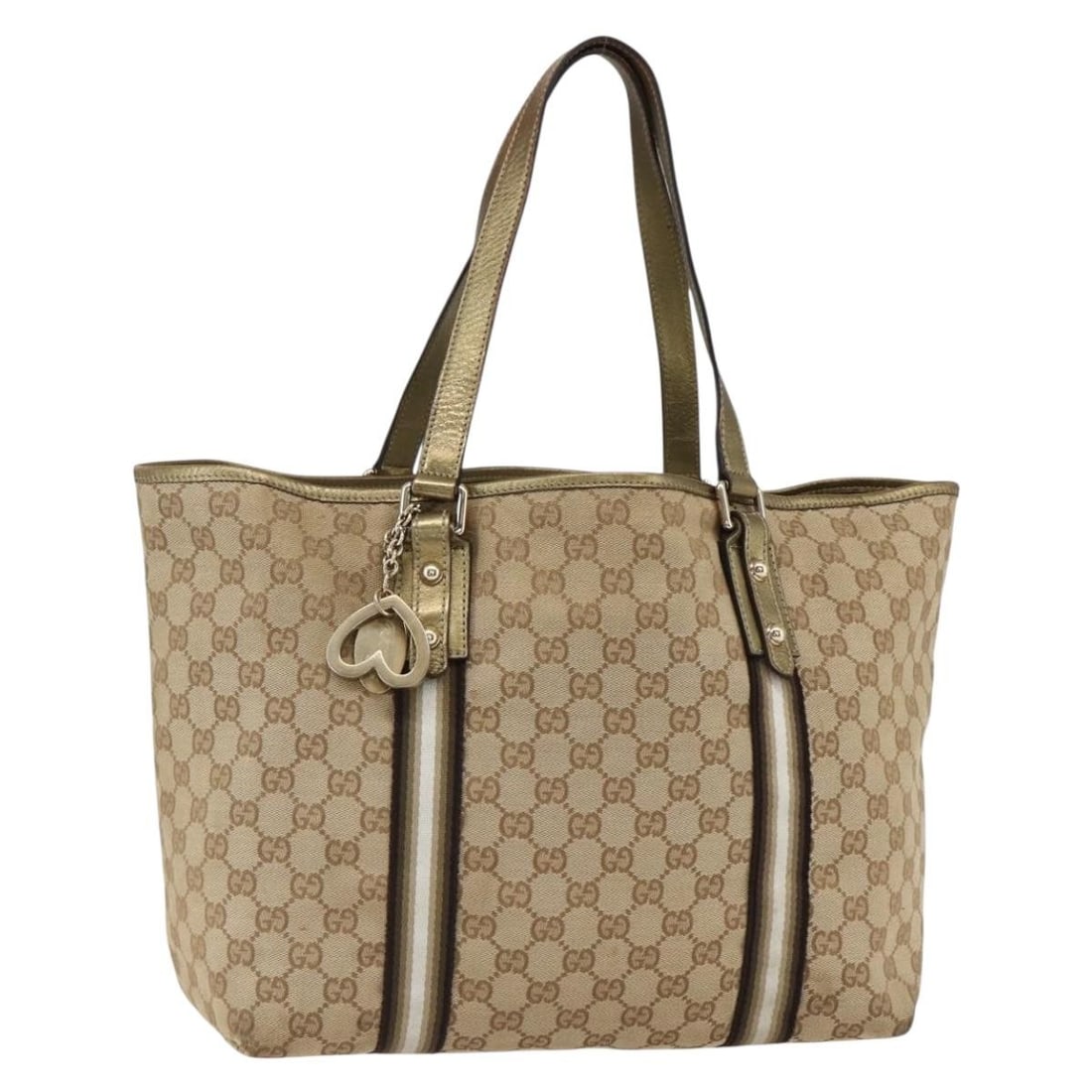 Beige Gold GG Canvas Sherry Line Tote by Gucci Model 139260: Beige Gold GG Canvas Sherry Line Tote by Gucci Model 139260 This is a Gucci GG Canvas Sherry Line tote bag in beige and gold, featuring the signature GG canvas exterior. The bag includes dual handles