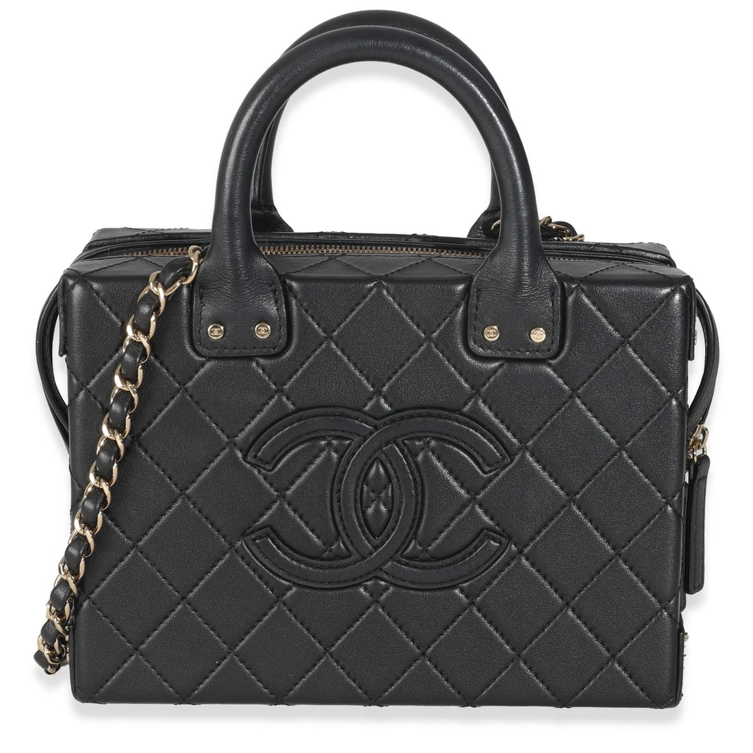 Chanel Square Vanity Case Black Calfskin Studded Quilted Shoulder Bag (1 of 8)