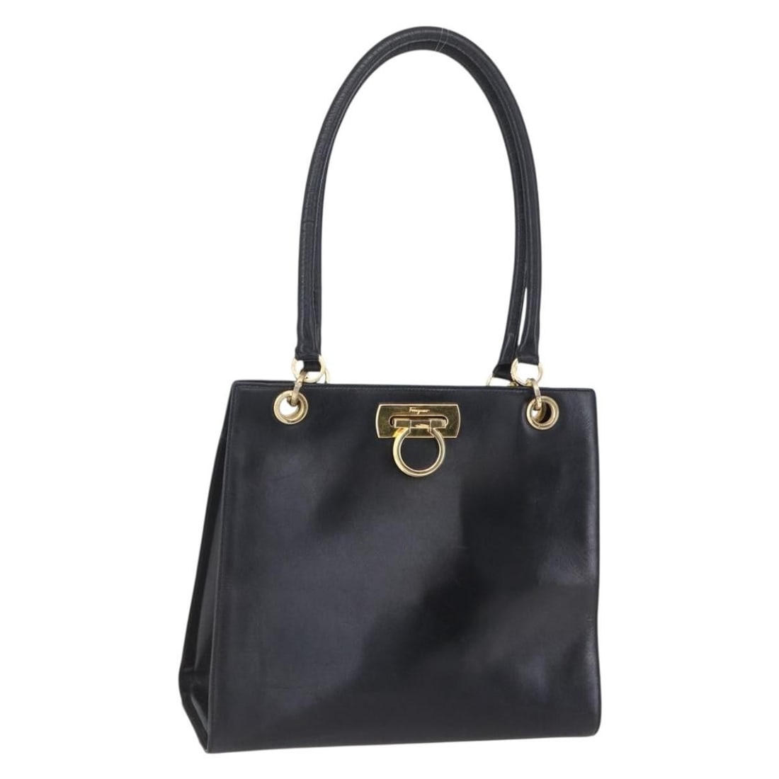 Salvatore Ferragamo Gancini Black Gold Leather Tote Bag Auth BC211649 (1 of 18)