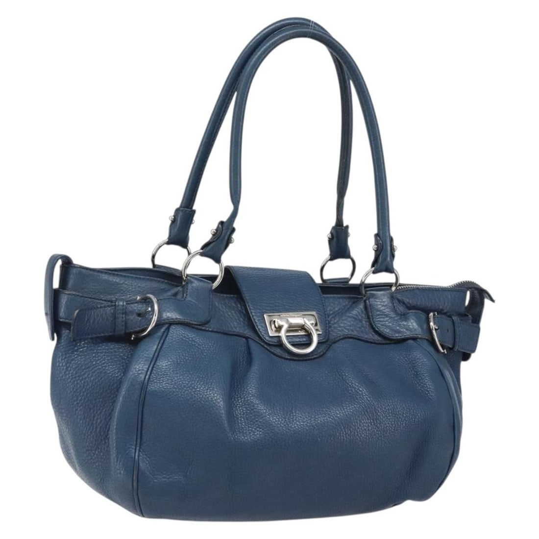 Blue Leather Gancini Handbag by Salvatore Ferragamo Silver Accents (1 of 18)