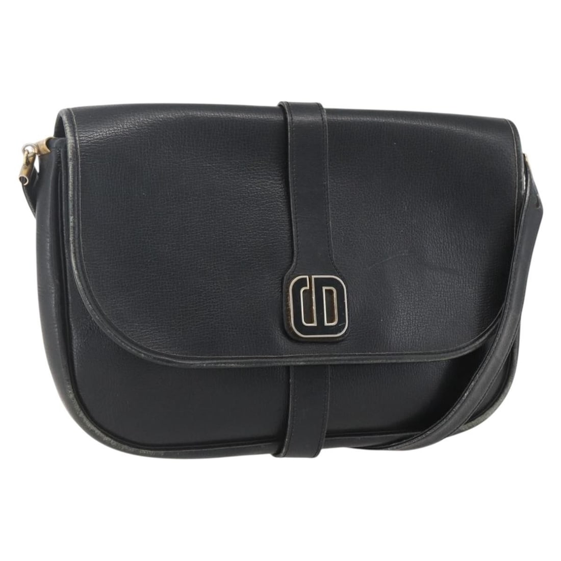 Black Leather Shoulder Bag by Christian Dior with Gold Accents: Black Leather Shoulder Bag by Christian Dior with Gold Accents This Christian Dior shoulder bag features black leather with gold accents and a stylish, structured silhouette. Made in France, it is des