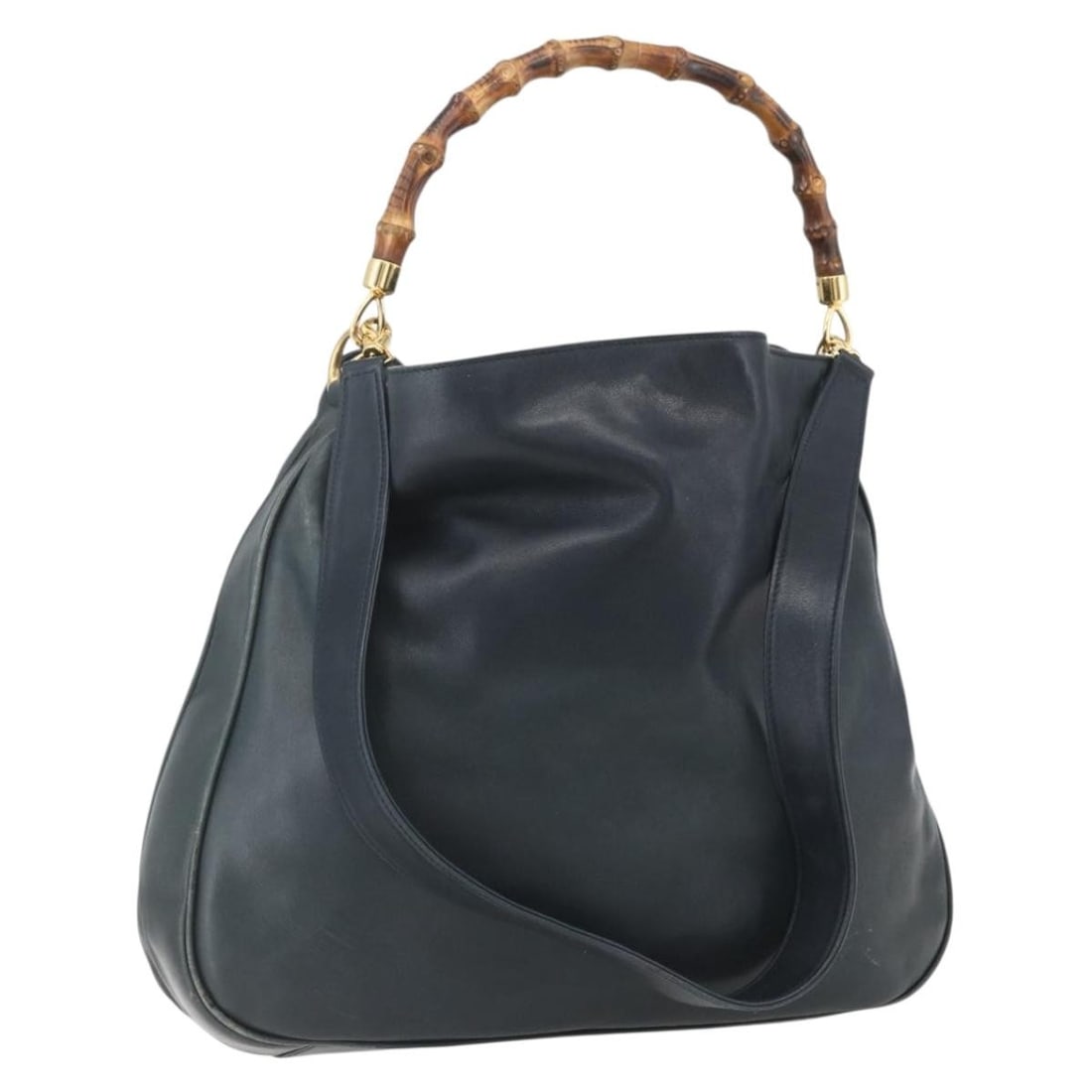 GUCCI Bamboo Black Gold Leather Hand Bag 001 1014 1577 Auth: GUCCI Bamboo Black Gold Leather Hand Bag 001 1014 1577 Auth This GUCCI Bamboo Hand Bag showcases a sophisticated design, crafted from high-quality leather in a striking black and gold color combinatio