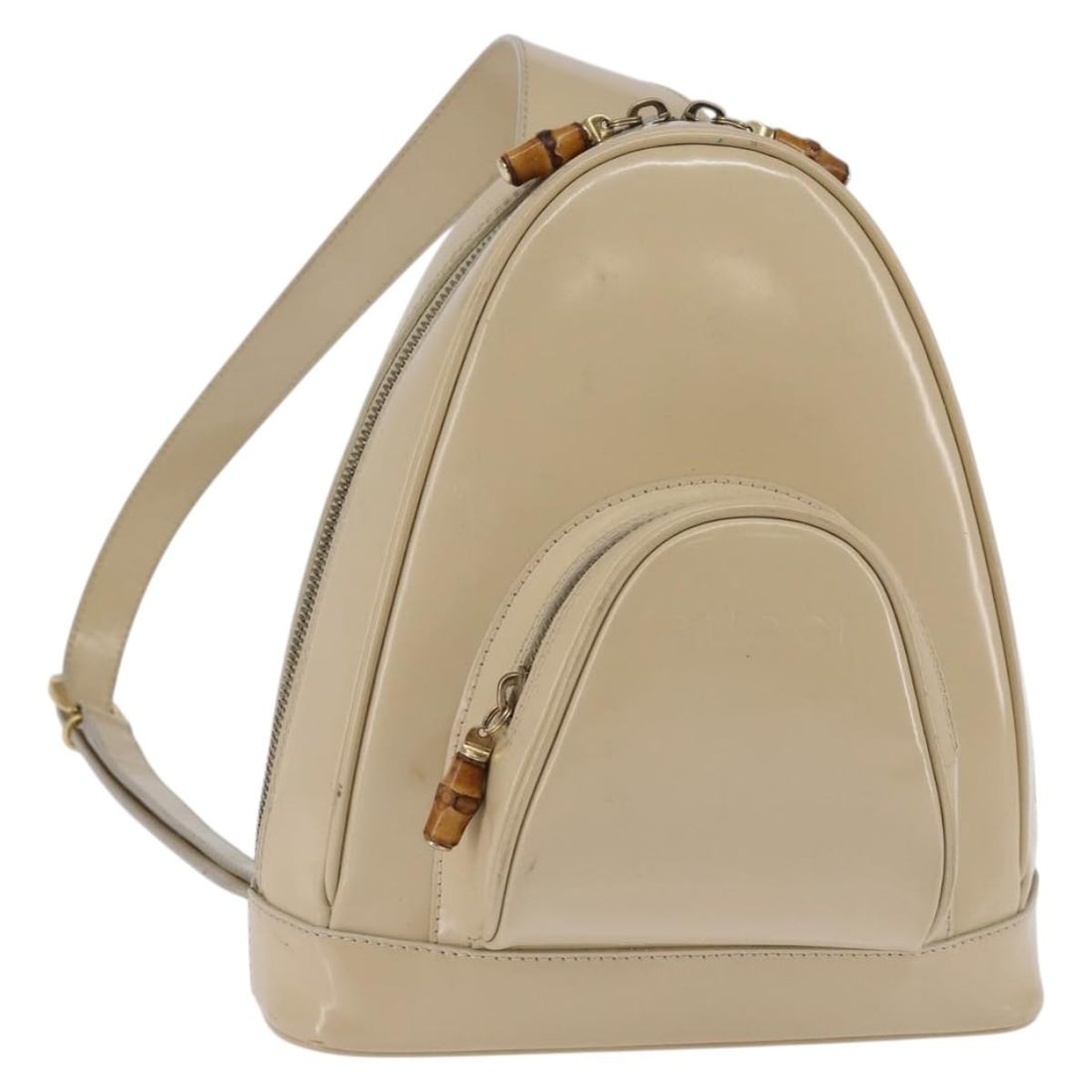 GUCCI Bamboo Body Bag Beige Gold Patent Leather 007 2113 0127 Auth: GUCCI Bamboo Body Bag Beige Gold Patent Leather 007 2113 0127 Auth This chic GUCCI Bamboo Body Bag is crafted from luxurious patent leather in a sophisticated beige and gold colorway. Made in Italy, t