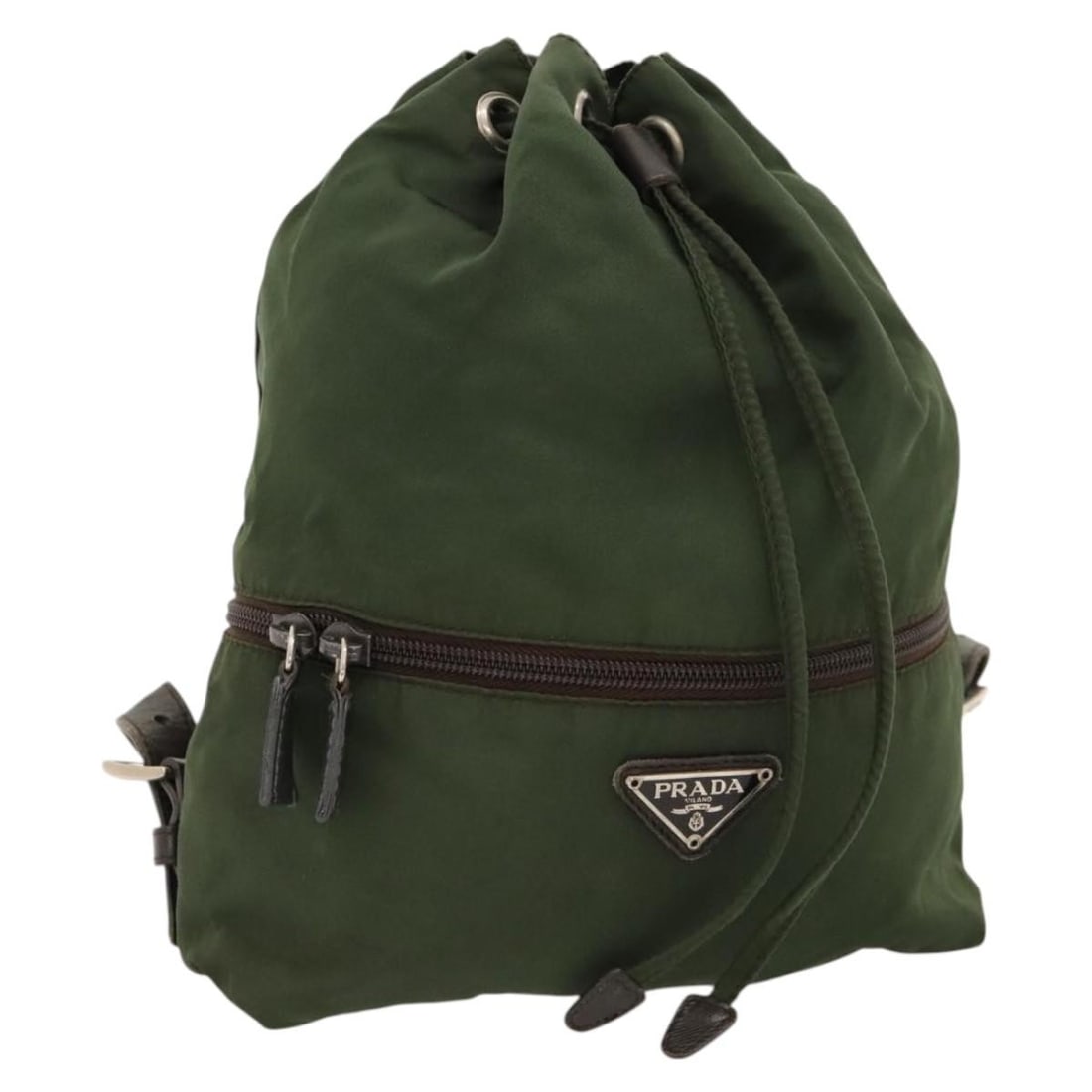 Prada Khaki Nylon Women's Backpack with Silver Accents Made in Italy (1 of 18)