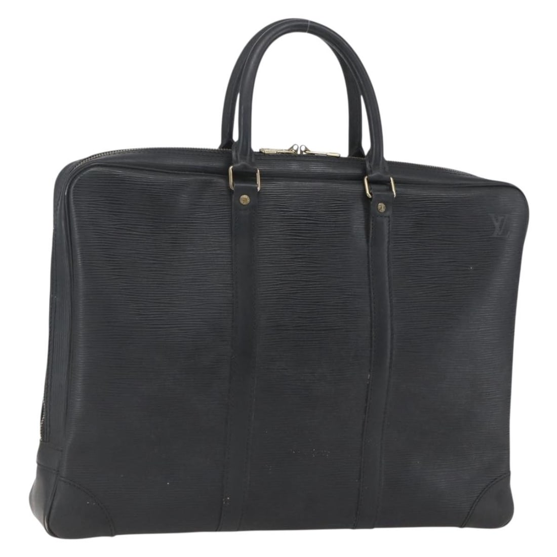 Black Epi Leather Louis Vuitton Porte Documents Voyage M40321 Business Bag: Black Epi Leather Louis Vuitton Porte Documents Voyage M40321 Business Bag This is a Louis Vuitton Epi Porte Documents Voyage business bag in black Epi leather. The bag features a structured design wi