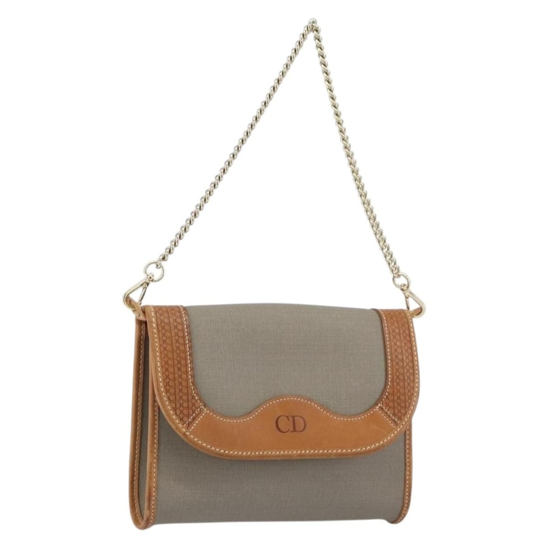 Christian Dior Gray Gold PVC Shoulder Bag with Aftermarket Chain: Christian Dior Gray Gold PVC Shoulder Bag with Aftermarket Chain Elevate your accessory collection with this Christian Dior Shoulder Bag, a stylish blend of functionality and elegance. Crafted from du