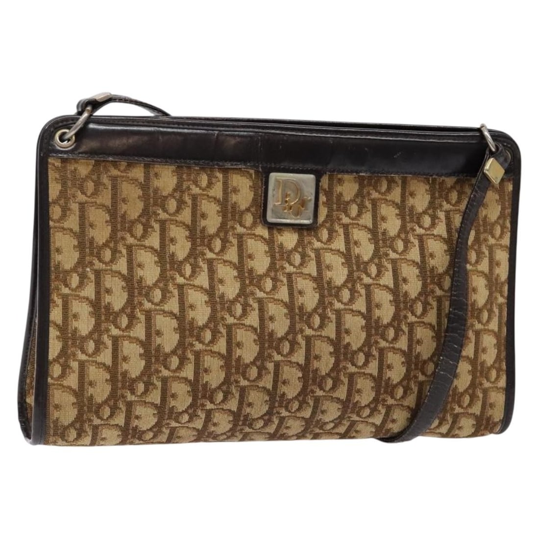 Christian Dior Brown Gold Trotter Canvas Shoulder Bag Auth (1 of 18)