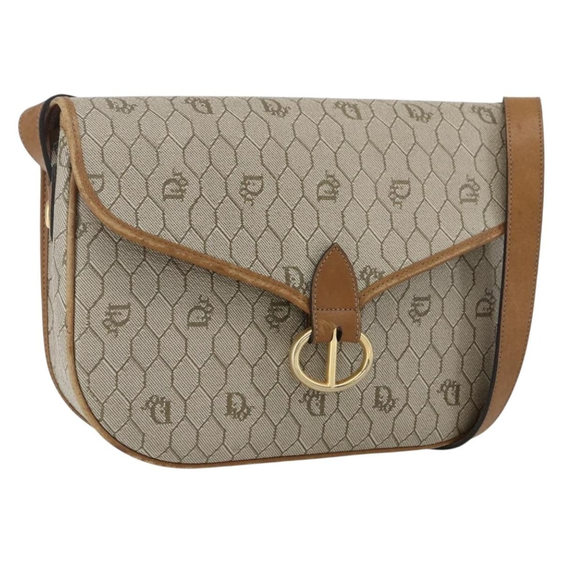 Christian Dior Honeycomb Beige Gold PVC Leather Shoulder Bag France (1 of 18)