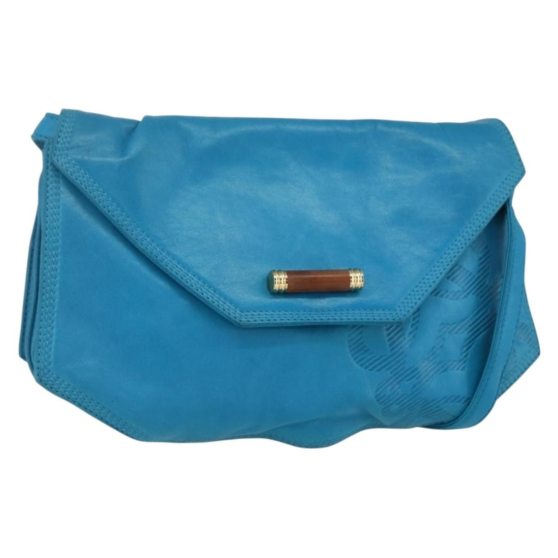 LOEWE Turquoise Blue Gold Leather Shoulder Bag Auth 155089 (1 of 18)
