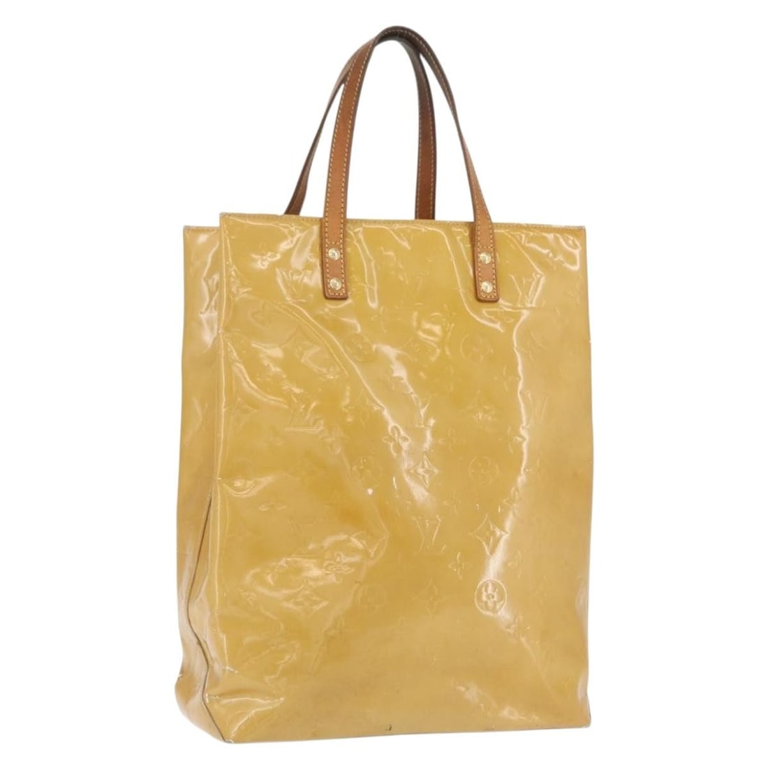 Louis Vuitton Reade MM Monogram Vernis Patent Leather Beige Tote Bag M91141: Louis Vuitton Reade MM Monogram Vernis Patent Leather Beige Tote Bag M91141 This Louis Vuitton Monogram Vernis Reade MM handbag in beige is crafted from patent leather and designed for women. The bag
