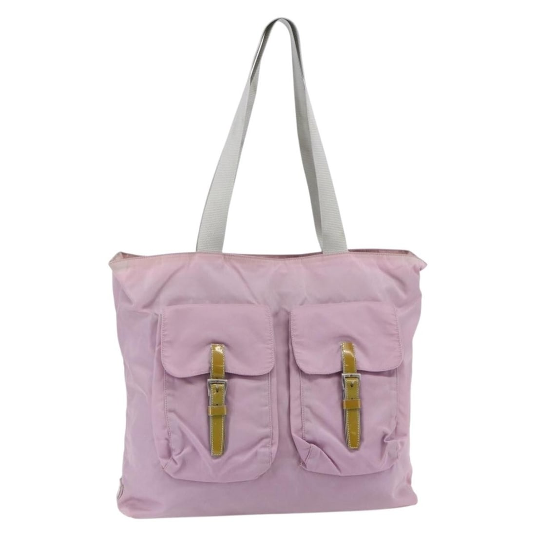 PRADA Pink Silver Nylon Tote Bag Italy Authentic: PRADA Pink Silver Nylon Tote Bag Italy Authentic This authentic PRADA tote bag showcases a stylish blend of pink and silver nylon, crafted in Italy. With a spacious design, it measures approximately 1