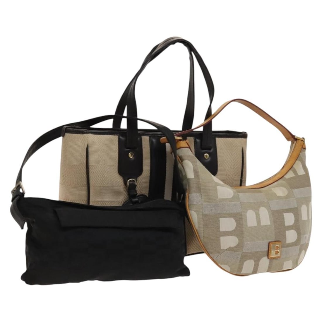 GIVENCHY Canvas Shoulder Bag Set 3 Pieces Black Beige Authentic (1 of 18)