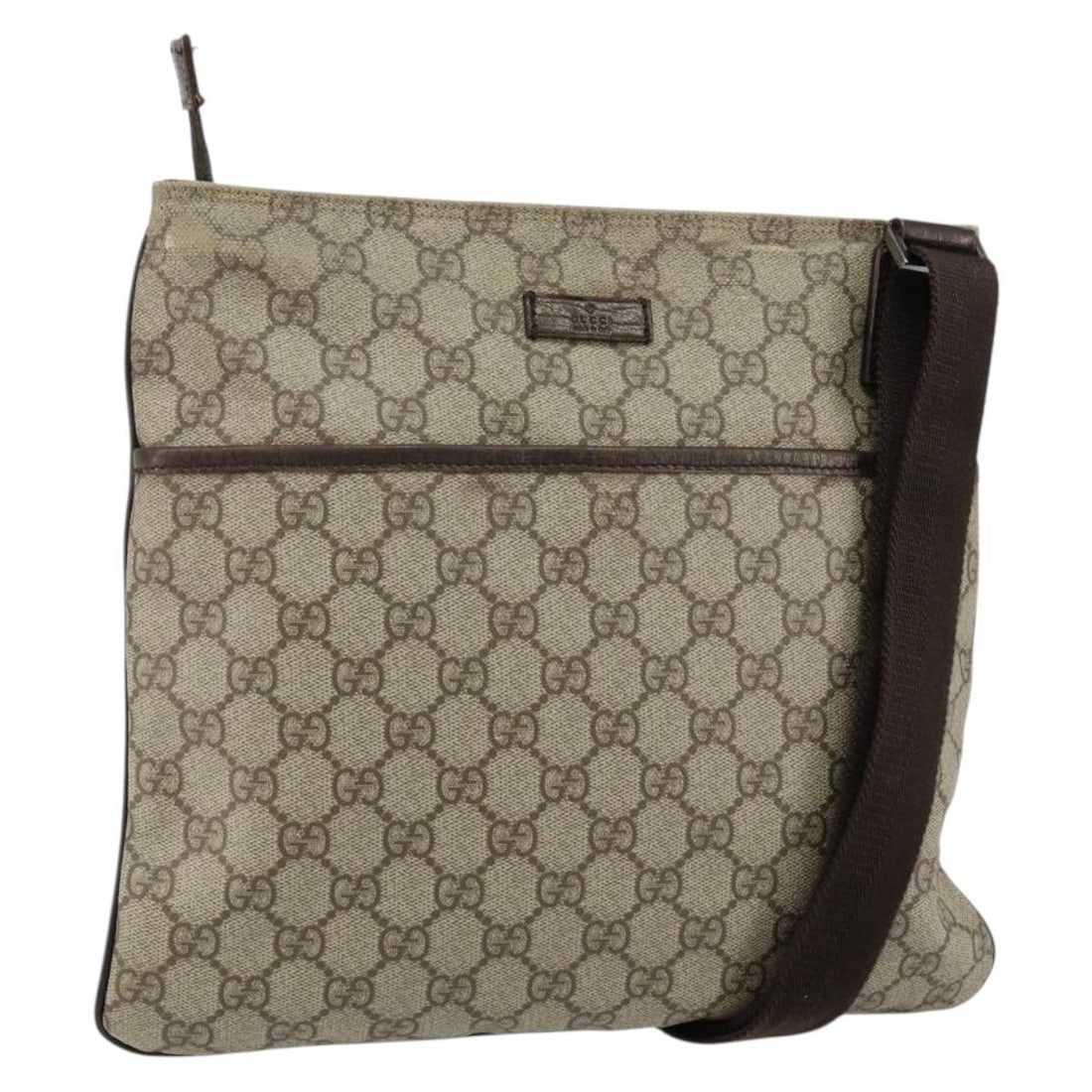 GUCCI GG Supreme Beige Silver PVC Shoulder Bag 141626 Authentic: GUCCI GG Supreme Beige Silver PVC Shoulder Bag 141626 Authentic This GUCCI GG Supreme Shoulder Bag is a stylish accessory crafted from durable PVC leather and GG canvas, featuring a chic beige and sil