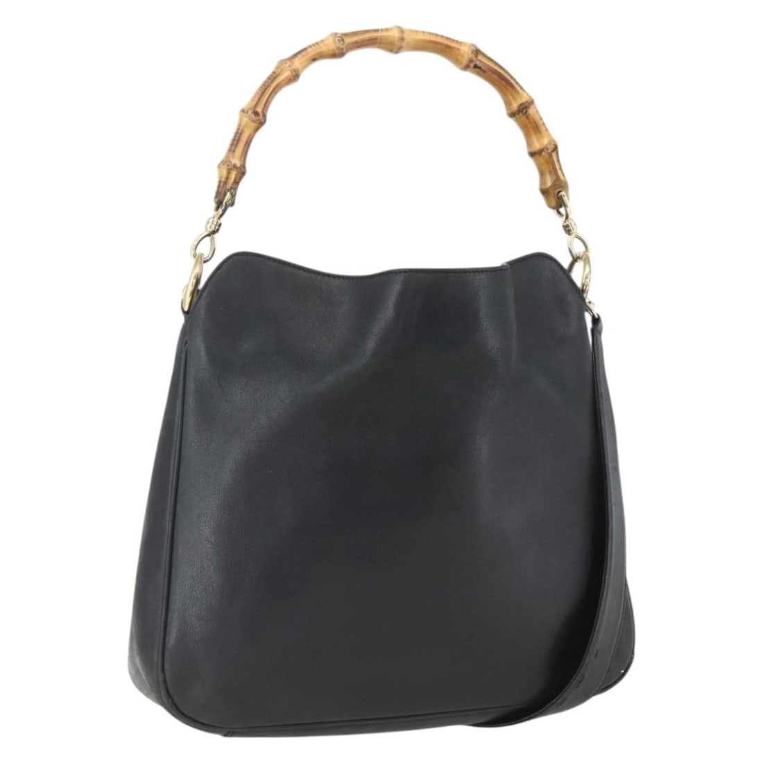 GUCCI 2way Bamboo Shoulder Bag Leather Black Gold 001 1638 Authentic (1 of 18)