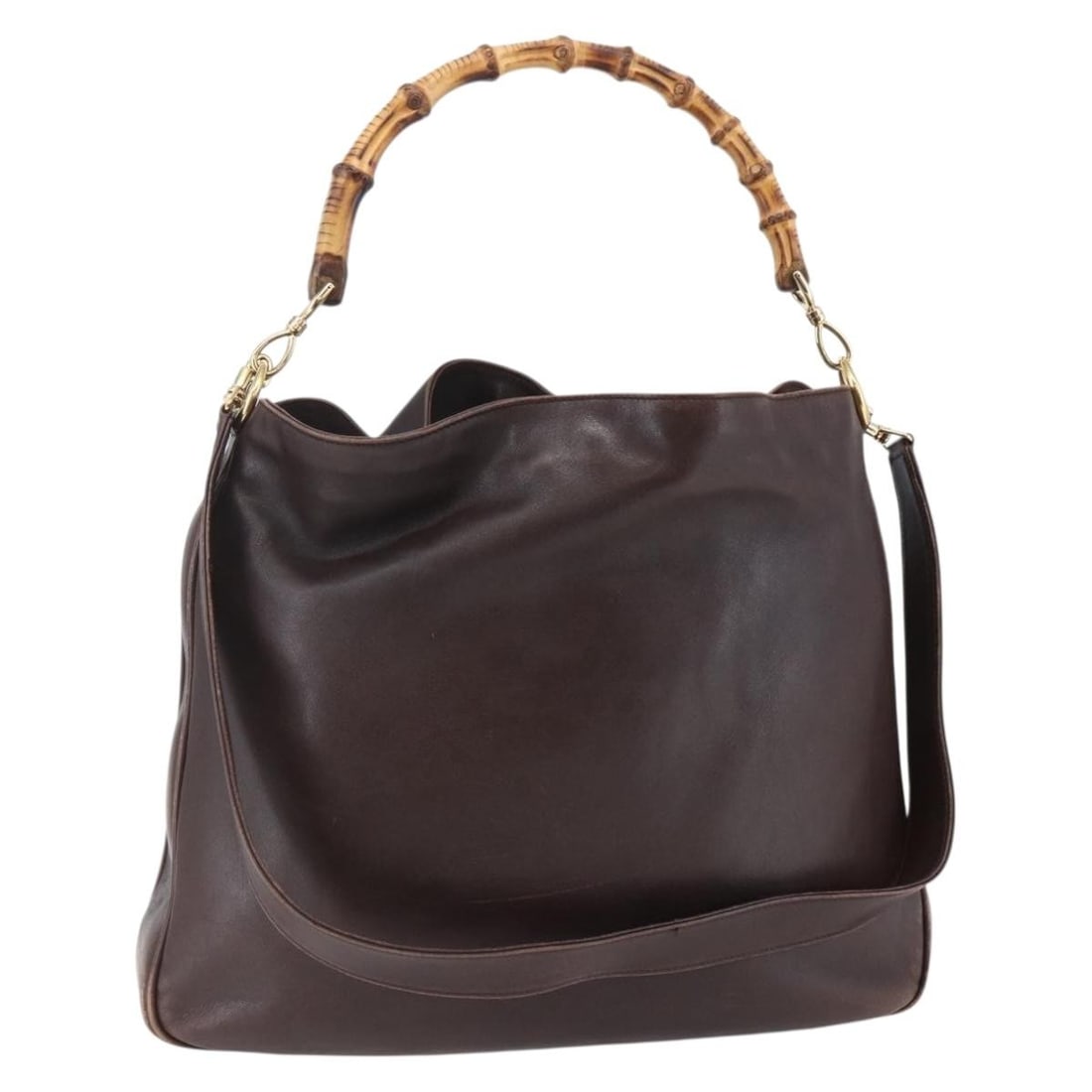 GUCCI Brown Leather Bamboo Shoulder Bag 2way Made in Italy: GUCCI Brown Leather Bamboo Shoulder Bag 2way Made in Italy This authentic GUCCI Bamboo Shoulder Bag is a stylish and versatile accessory crafted from high-quality brown leather. Designed for practical