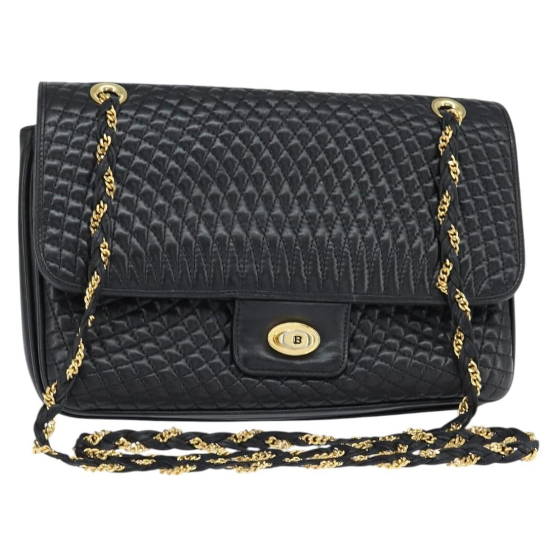BALLY Black Gold Leather Chain Shoulder Bag BA7303 Italy: BALLY Black Gold Leather Chain Shoulder Bag BA7303 Italy This BALLY Chain Shoulder Bag is a stylish accessory crafted in Italy from premium leather. Featuring a sophisticated black and gold exterior,