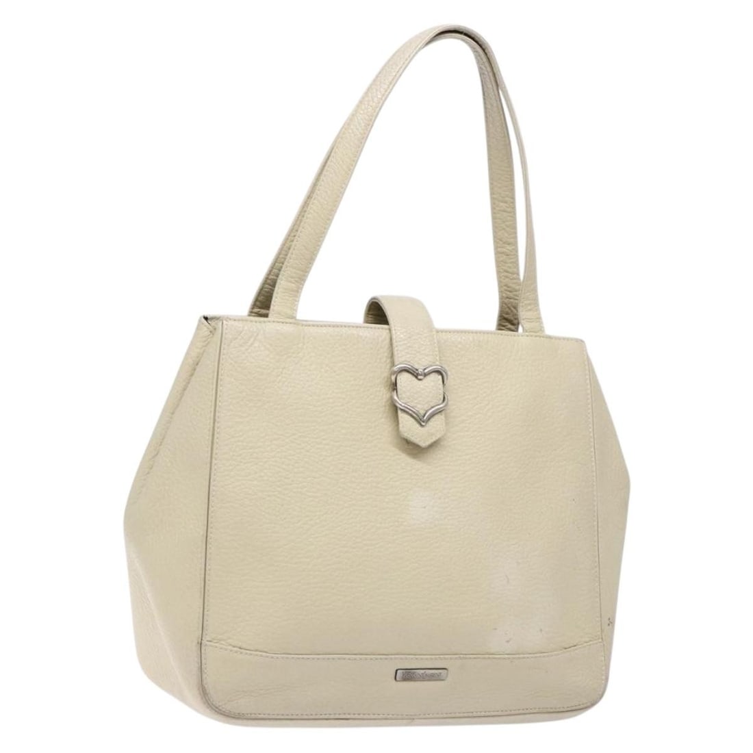 SAINT LAURENT White Silver Leather Tote Bag 11.4x10.2in Auth (1 of 18)