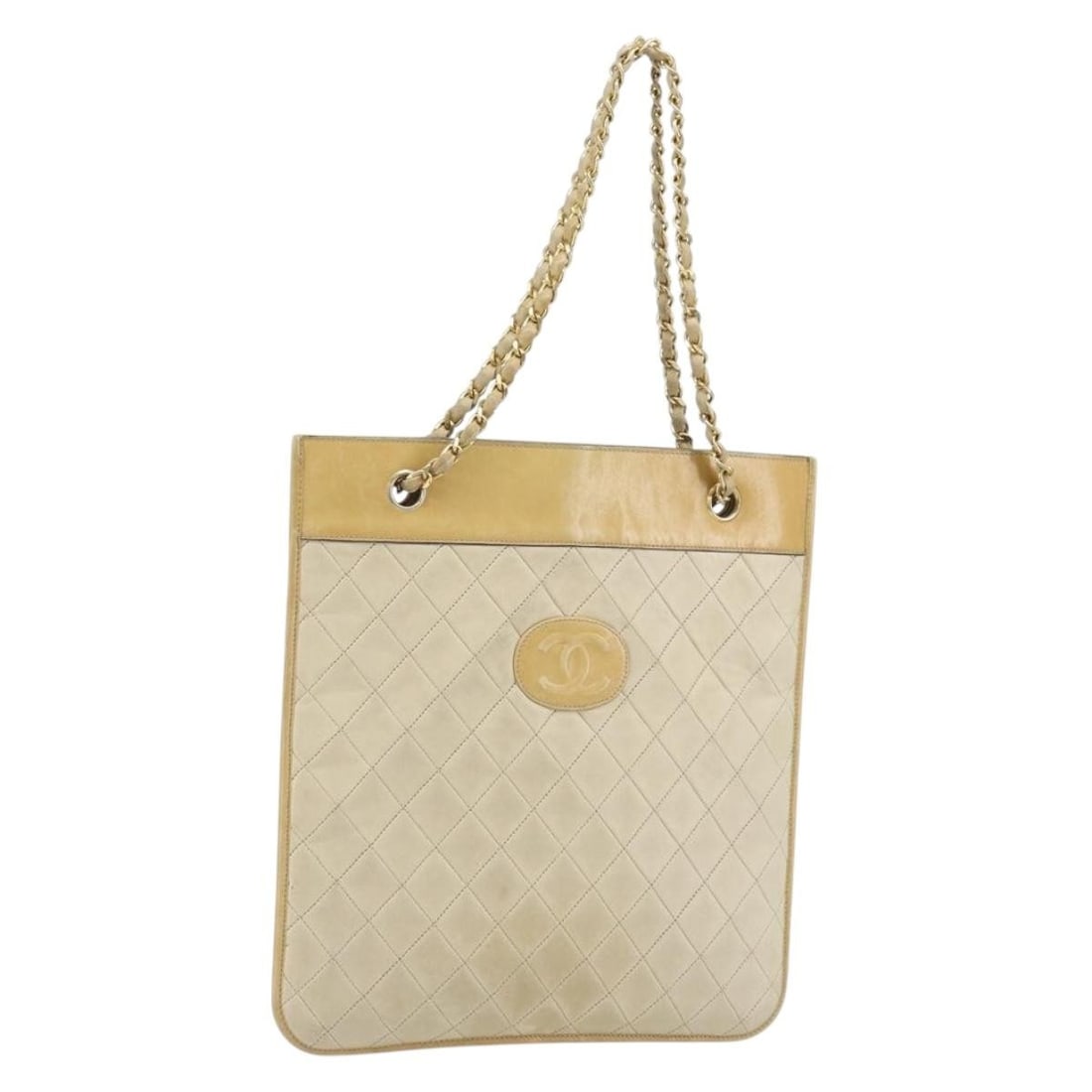Chanel Matelasse Beige Leather Handbag with Gold Chain CC Logo (1 of 18)