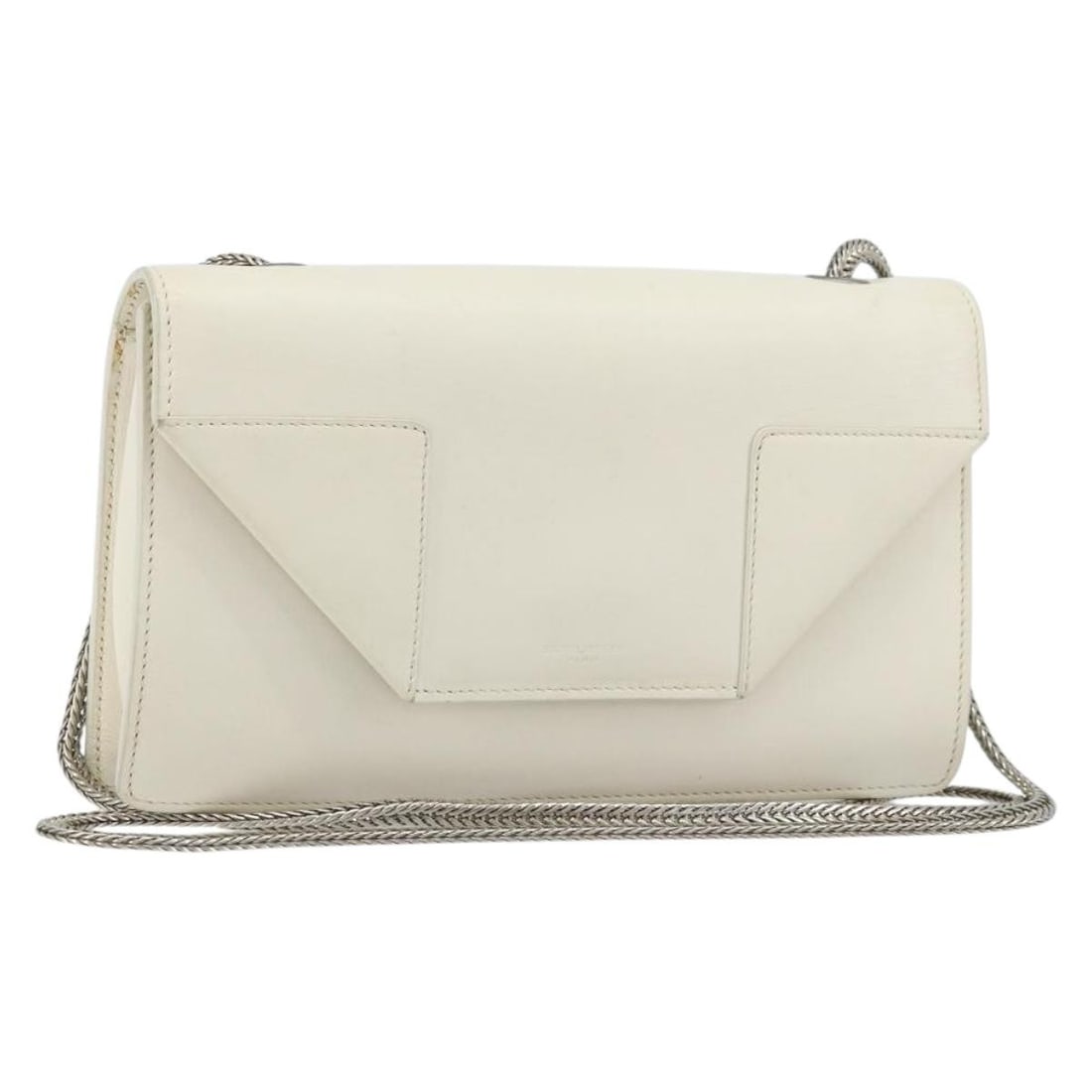 White Leather Chain Shoulder Bag by Saint Laurent for Women: White Leather Chain Shoulder Bag by Saint Laurent for Women This Saint Laurent chain shoulder bag features a white leather exterior with silver-tone accents. Designed for women, the bag offers a compa