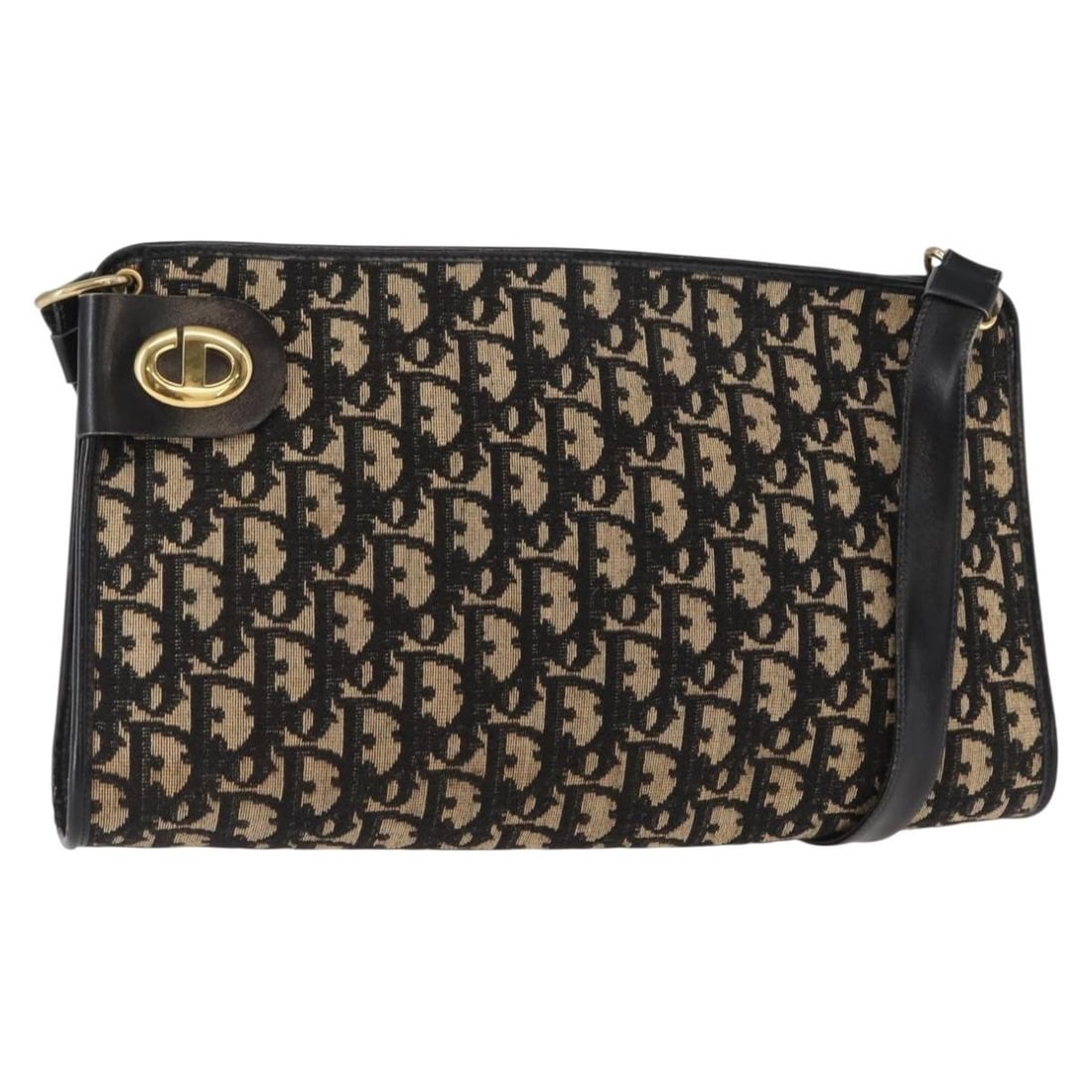 Christian Dior Trotter Canvas Shoulder Bag Black Gold Auth 157804 (1 of 18)