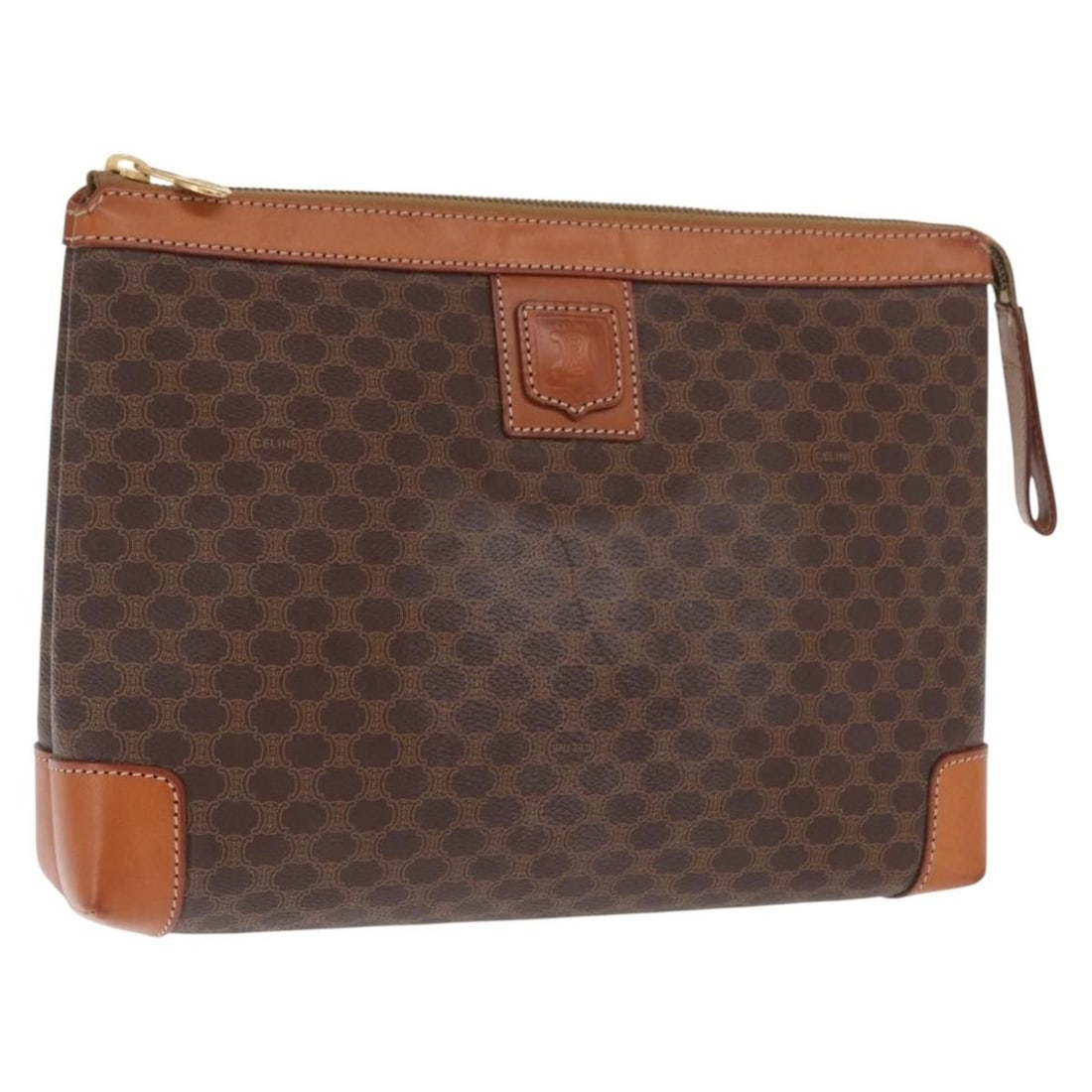 Celine Macadam Beige PVC Leather Clutch Bag Gold Accent Italy: Celine Macadam Beige PVC Leather Clutch Bag Gold Accent Italy This Celine Macadam clutch bag features a beige and gold PVC leather exterior with the iconic Macadam canvas design. Designed for women, i