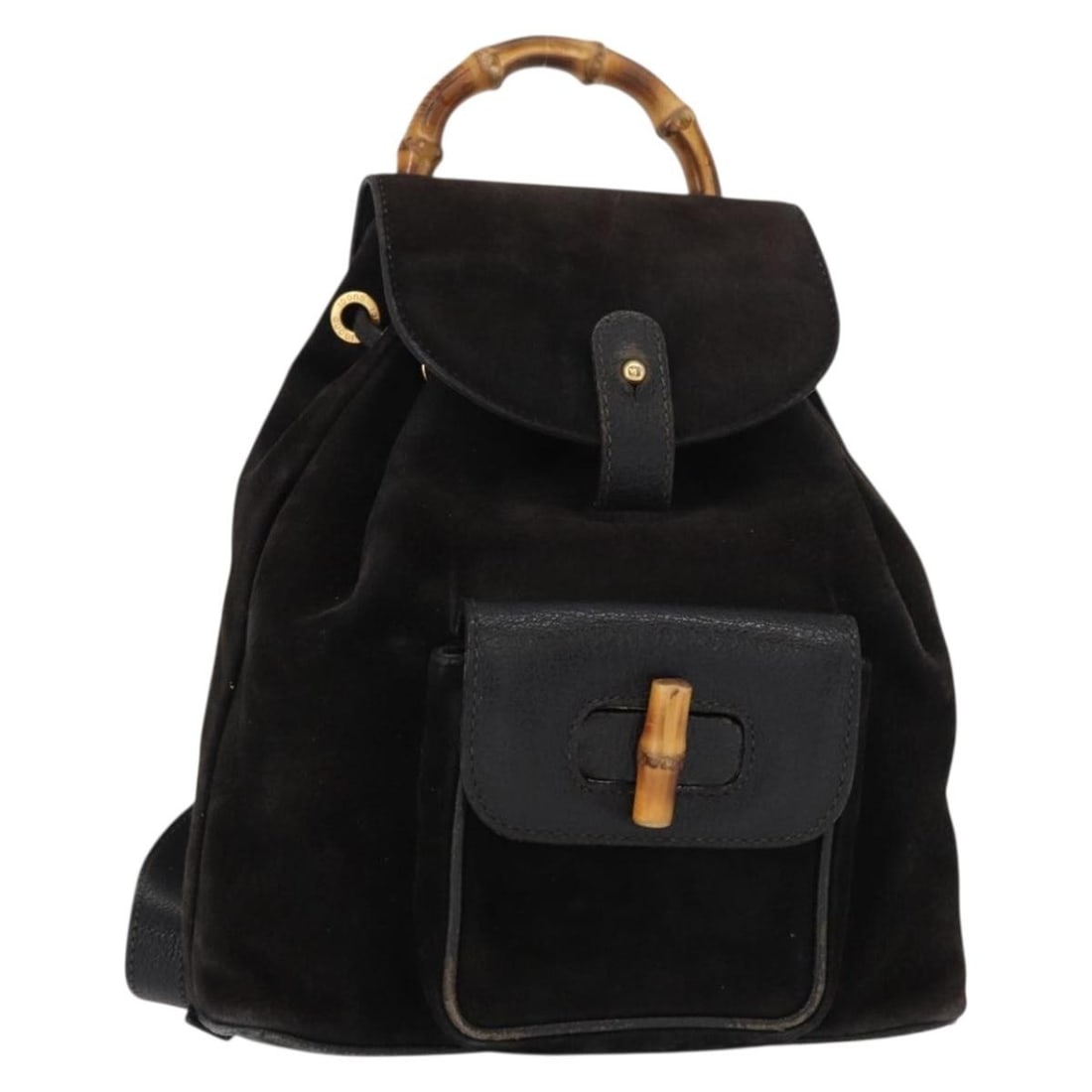 GUCCI Bamboo Black Gold Suede Leather Backpack 003 1705 0030 Auth (1 of 18)