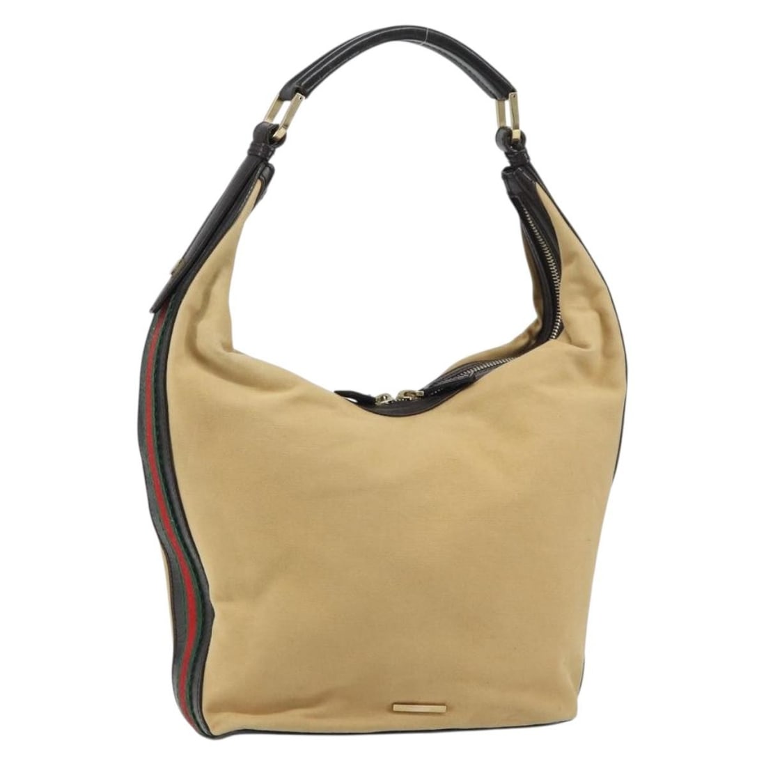 Gucci Canvas Web Sherry Line Beige Gold Shoulder Bag 001 4288 Italy: Gucci Canvas Web Sherry Line Beige Gold Shoulder Bag 001 4288 Italy This is a GUCCI Web Sherry Line shoulder bag crafted from beige and gold canvas. The bag features a compact silhouette with a single