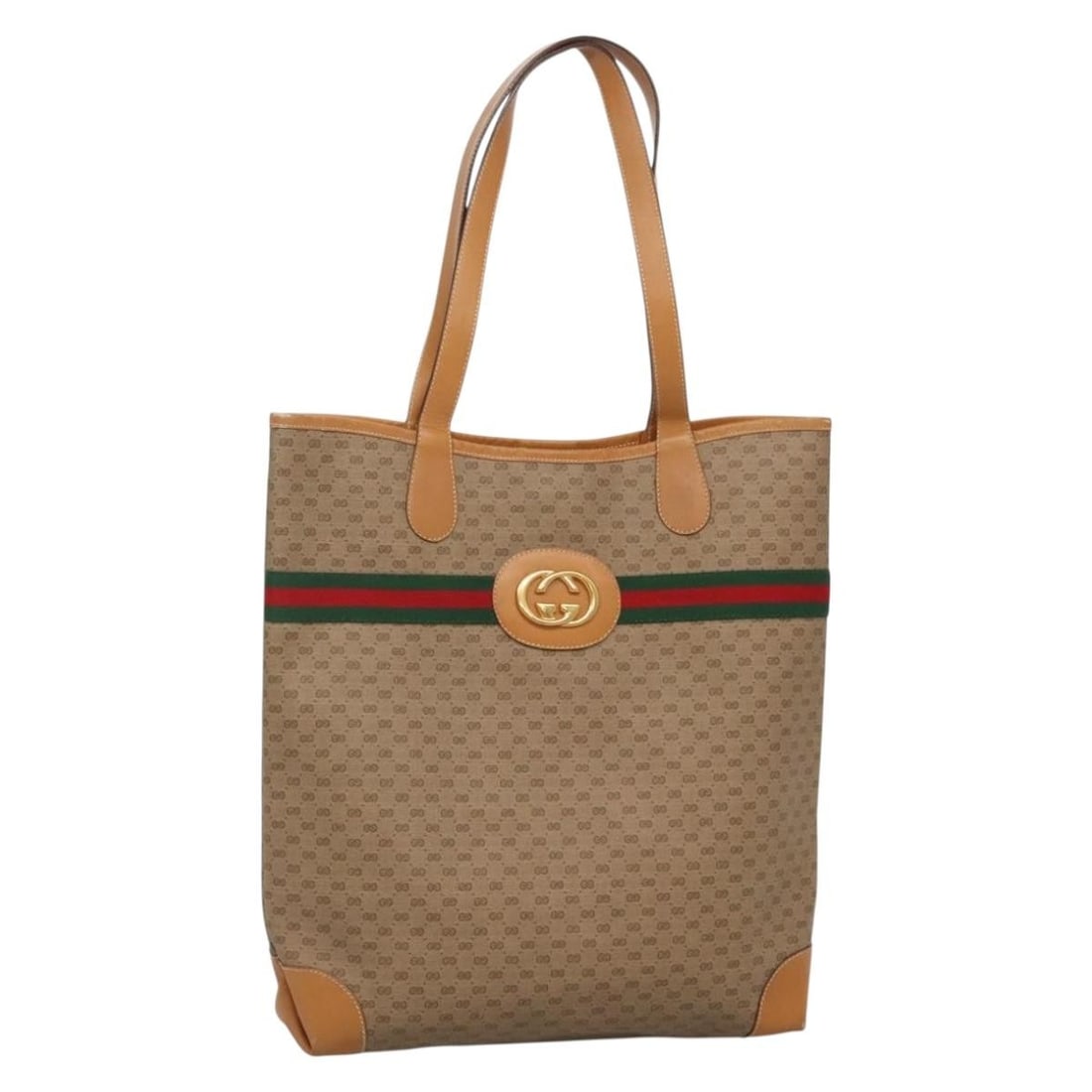 GUCCI Micro GG Supreme Tote Bag Beige Gold PVC Leather Made in Italy: GUCCI Micro GG Supreme Tote Bag Beige Gold PVC Leather Made in Italy This authentic GUCCI Micro GG Supreme Web Sherry Line Tote Bag is crafted from durable PVC leather in a sophisticated beige and gol