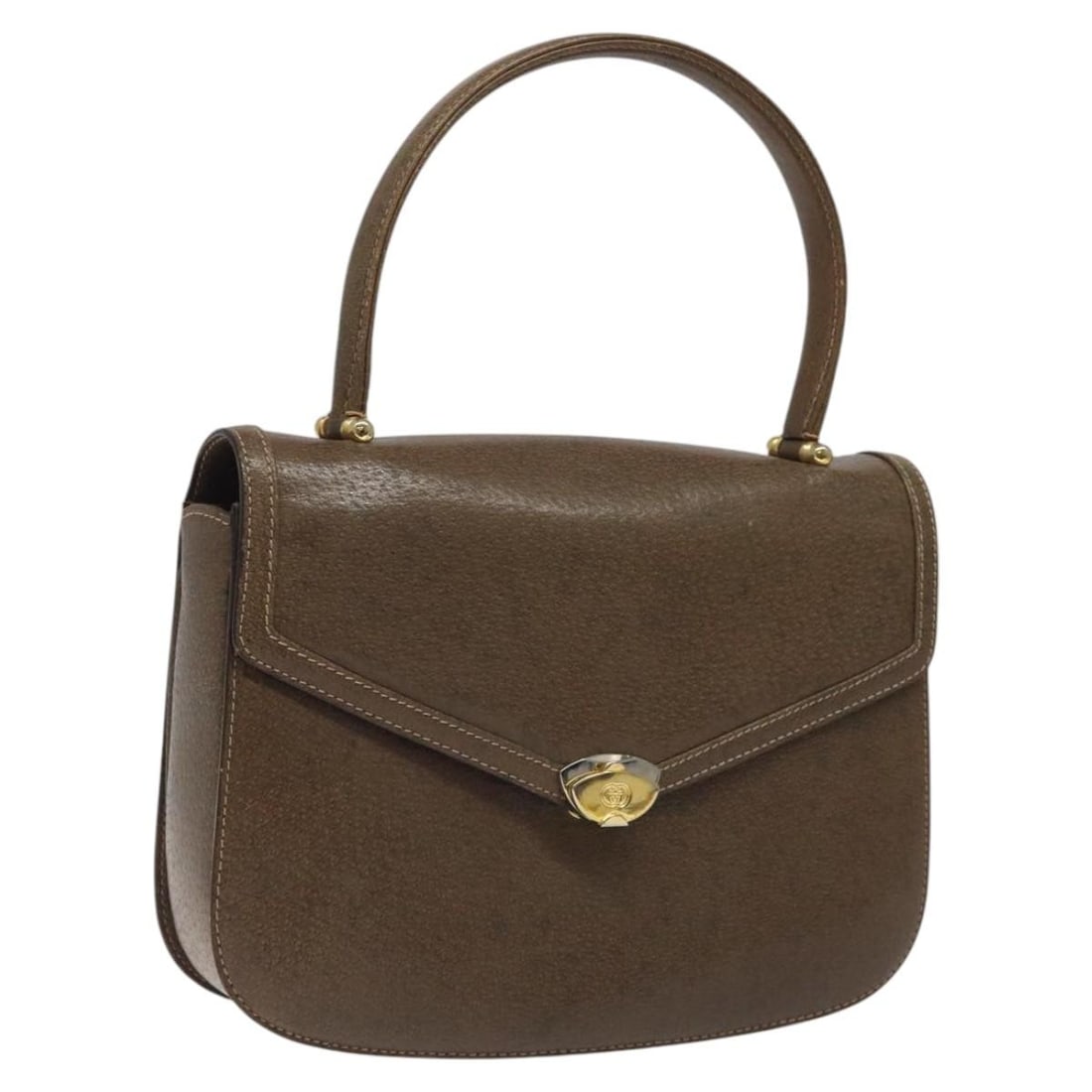 Brown Leather Gucci Women's Handbag with Gold Tone Accents: Brown Leather Gucci Women's Handbag with Gold Tone Accents This is a Gucci women's handbag crafted from leather in brown and gold tones. Made in Italy, the bag is designed with a compact profile and f