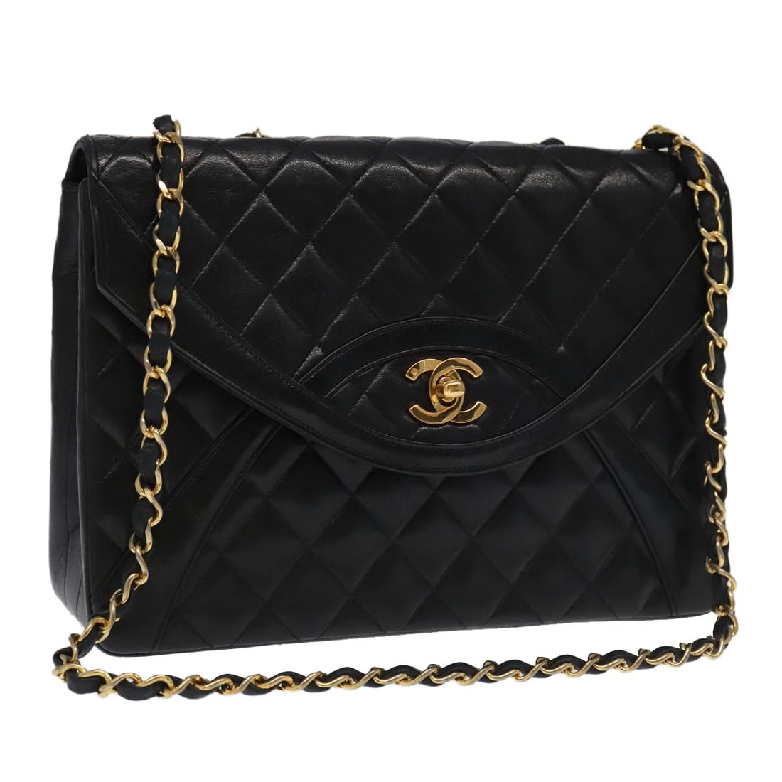 Chanel Matelasse Black Lambskin Handbag with Gold Chain CC Logo (1 of 18)