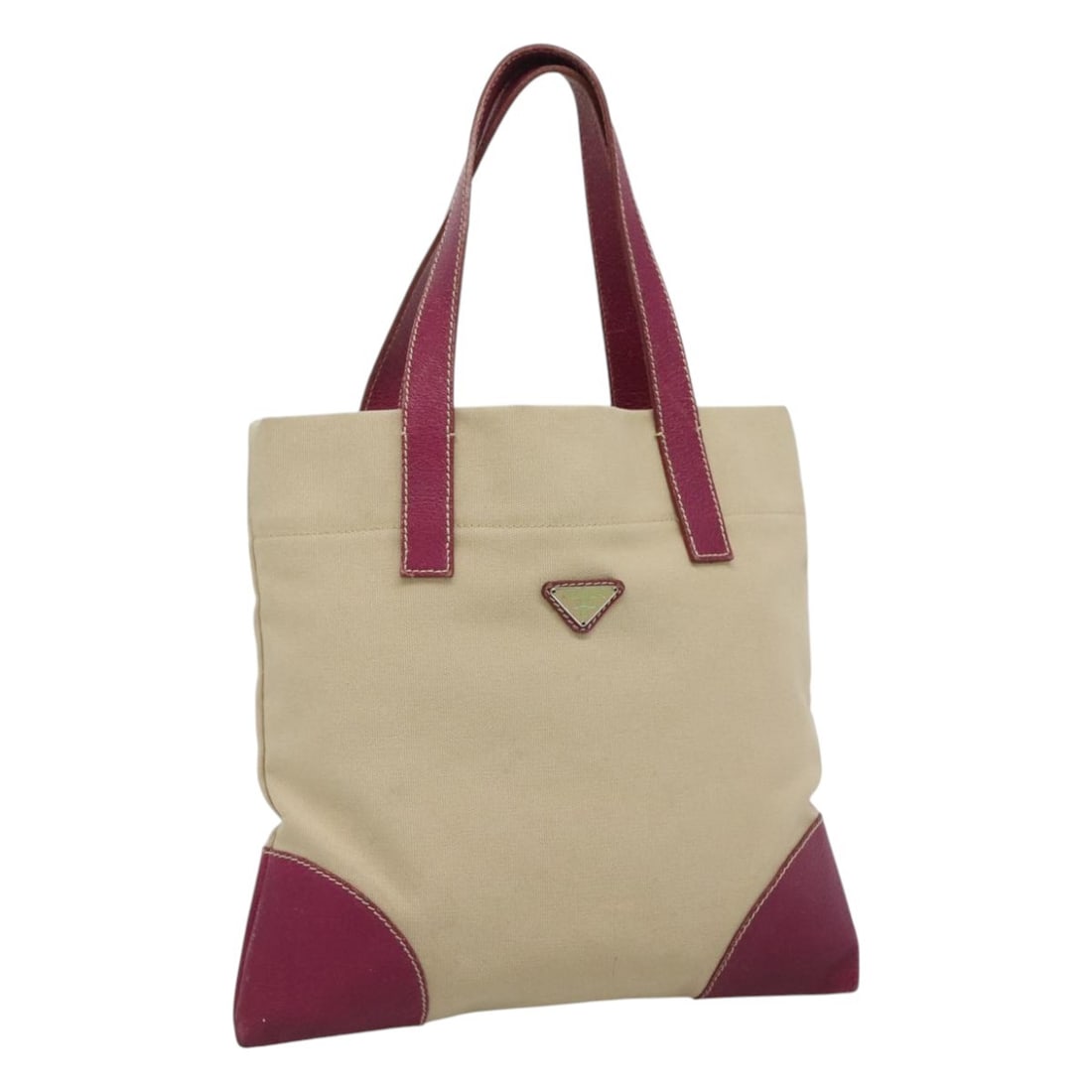 Prada Canvas and Suede Tote in Beige and Purple Silver-Tone Accents (1 of 18)