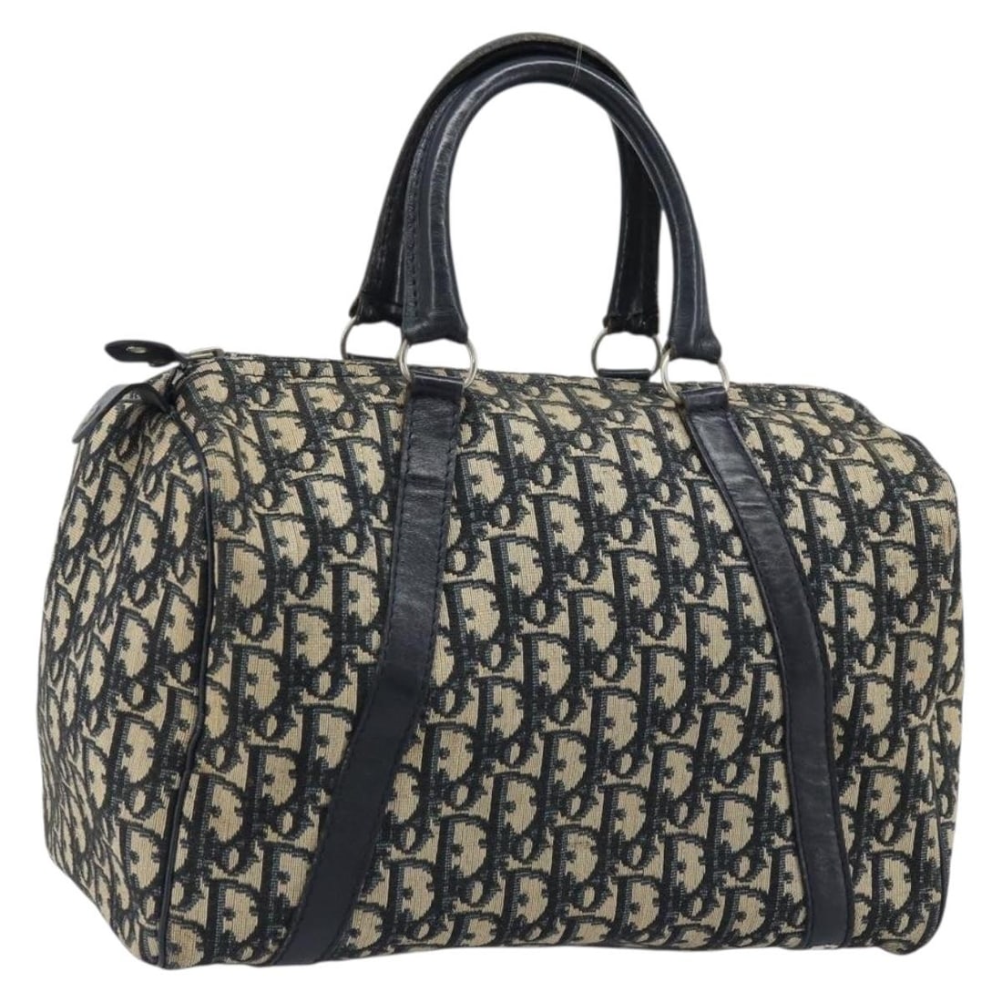 Christian Dior Boston Bag Trotter Canvas Navy and Silver Handbag France: Christian Dior Boston Bag Trotter Canvas Navy and Silver Handbag France This Christian Dior Boston bag features the iconic Trotter canvas in navy and silver tones. Designed for women, it offers a spac