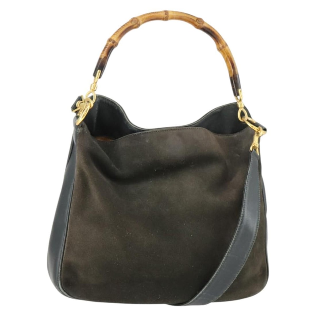 Gucci Brown Suede Bamboo 2way Handbag with Shoulder Strap Model 00134441638 (1 of 18)
