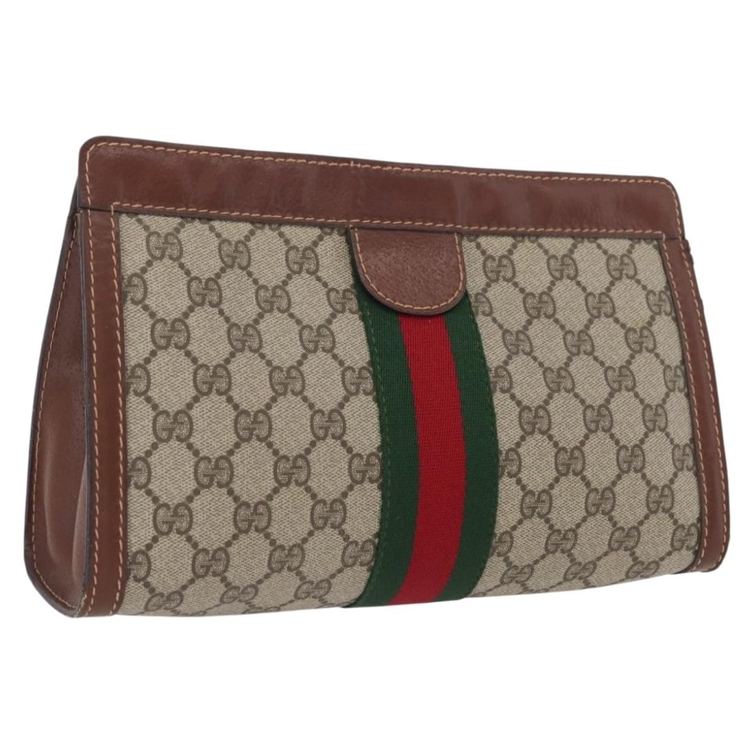 Gucci GG Supreme Clutch Beige Red PVC Leather 010 378 Italy: Gucci GG Supreme Clutch Beige Red PVC Leather 010 378 Italy This Gucci GG Supreme Web Sherry Line clutch bag features a beige and red color scheme crafted from PVC leather and GG canvas. Designed for