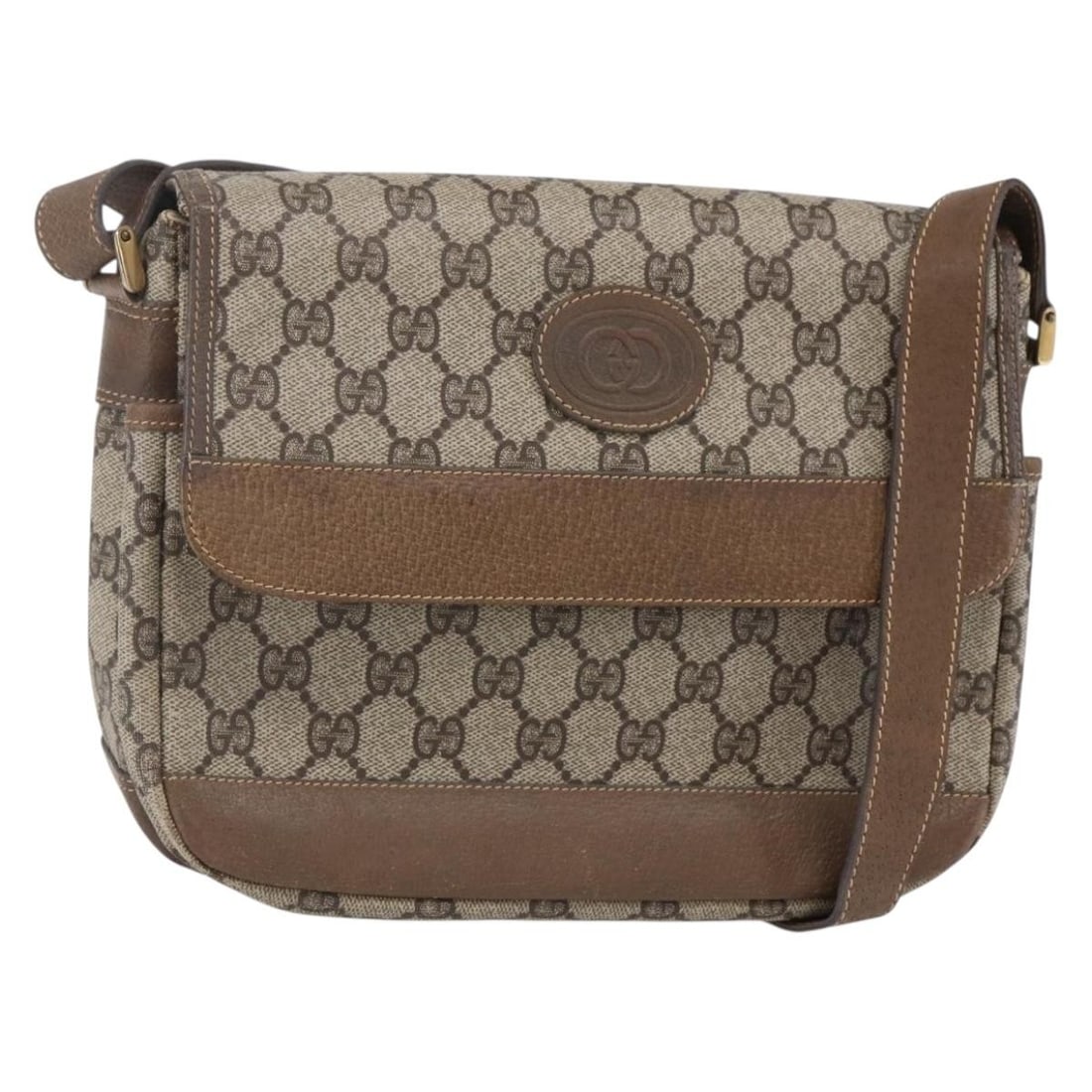 GUCCI GG Supreme Beige Gold Shoulder Bag PVC Leather Auth 001 106 0185: GUCCI GG Supreme Beige Gold Shoulder Bag PVC Leather Auth 001 106 0185 This authentic GUCCI GG Supreme Shoulder Bag is a stylish accessory crafted from durable PVC leather in a sophisticated beige and