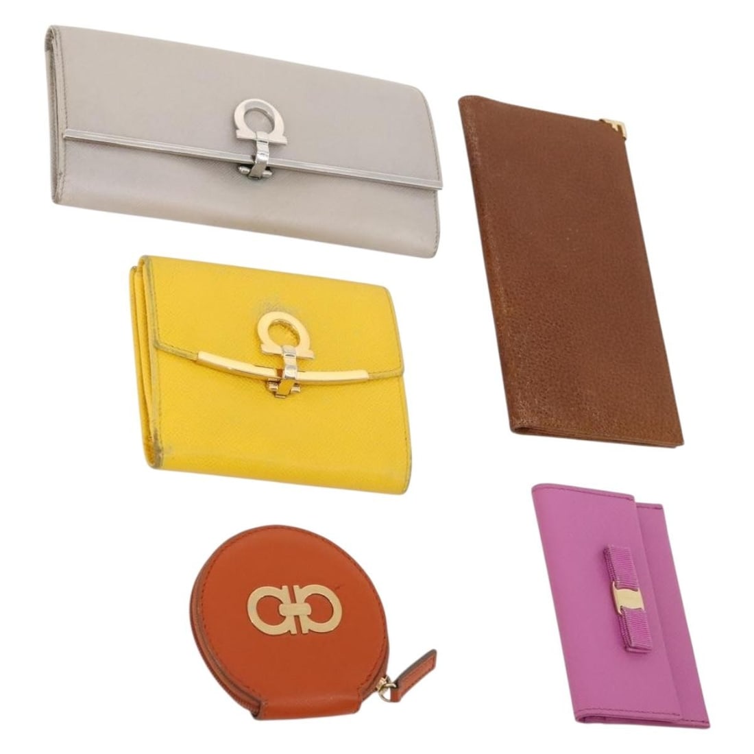 Set of 5 Salvatore Ferragamo Valla Gancini Leather Wallets Pink Brown Yellow (1 of 18)