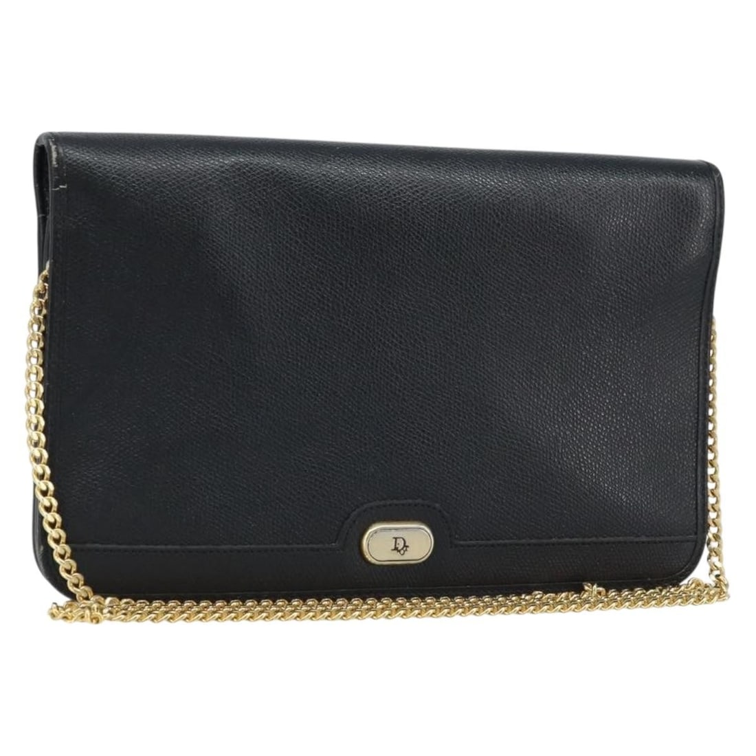 Black Leather Shoulder Bag by Christian Dior with Gold Chain Strap: Black Leather Shoulder Bag by Christian Dior with Gold Chain Strap This Christian Dior shoulder bag features a black and gold leather exterior with a chain strap. Designed for women, it is crafted in