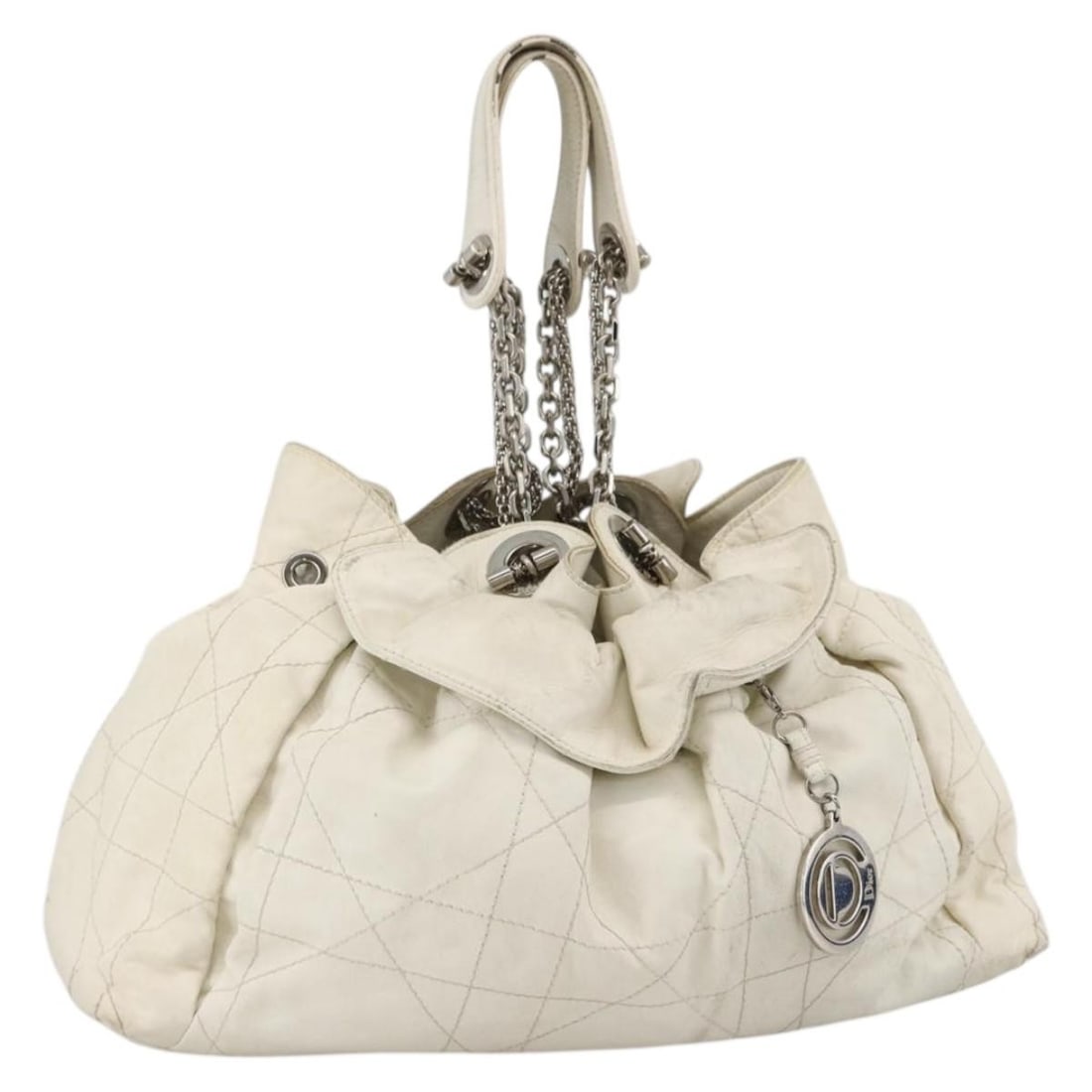 Dior Canage White Lambskin Chain Shoulder Bag Silver Hardware: Dior Canage White Lambskin Chain Shoulder Bag Silver Hardware This Christian Dior Canage chain shoulder bag is crafted from lambskin leather in white with silver-tone accents. Designed for women, it f