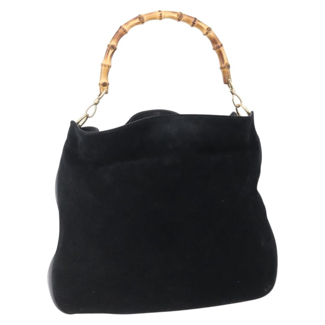 GUCCI Bamboo Suede Shoulder Bag Black Gold 001 1014 1577 Auth: GUCCI Bamboo Suede Shoulder Bag Black Gold 001 1014 1577 Auth This authentic GUCCI Bamboo Shoulder Bag is crafted from luxurious black suede, accented with elegant gold hardware. Designed as a shoulde
