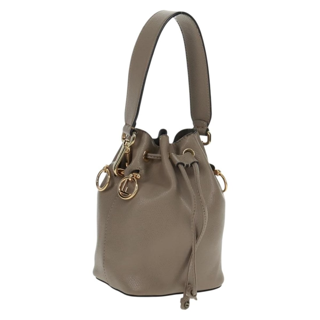 Gray and Gold Leather Fendi Handbag with Top Handle: Gray and Gold Leather Fendi Handbag with Top Handle This FENDI handbag features a stylish gray and gold leather exterior and is crafted in Italy. The bag has a compact silhouette with approximate dime