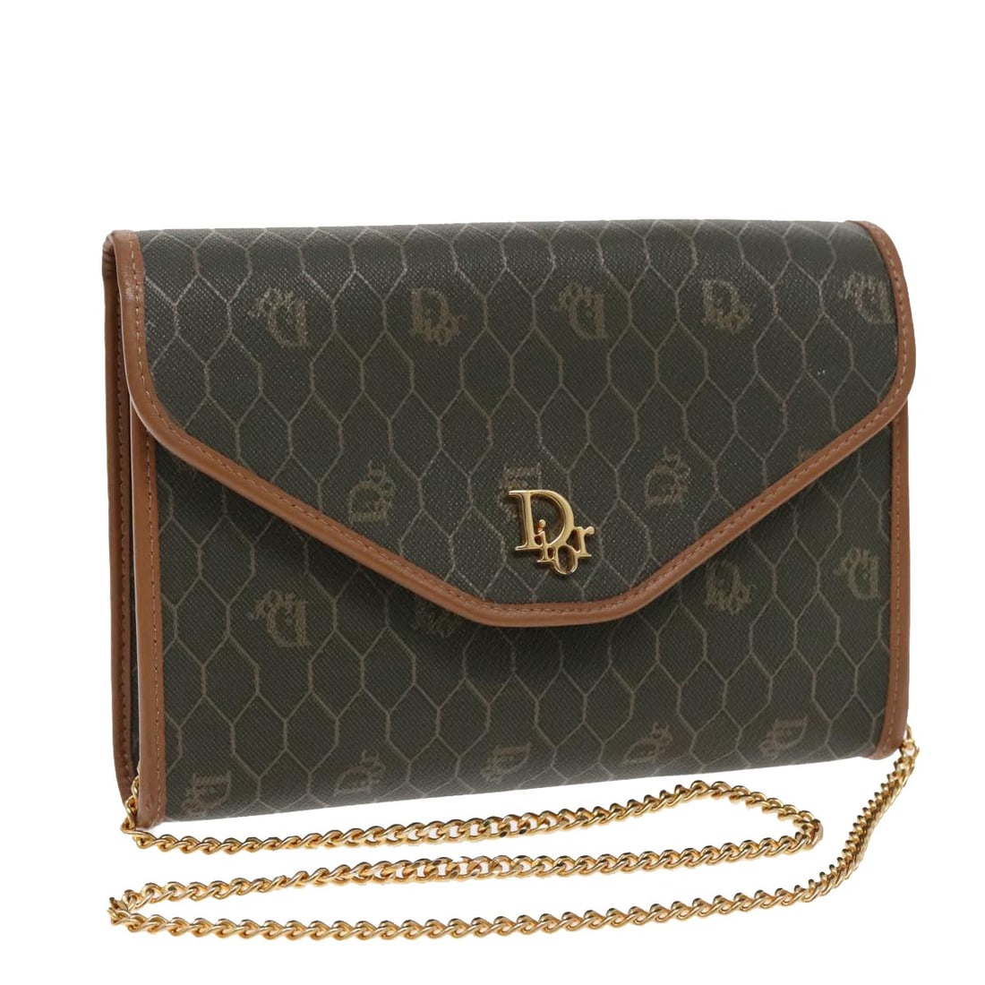 Dior Honeycomb Pattern Khaki PVC Chain Shoulder Bag Gold Tone Hardware: Dior Honeycomb Pattern Khaki PVC Chain Shoulder Bag Gold Tone Hardware This Christian Dior Honeycomb shoulder bag features a khaki and gold PVC leather exterior with honeycomb canvas detailing. Design