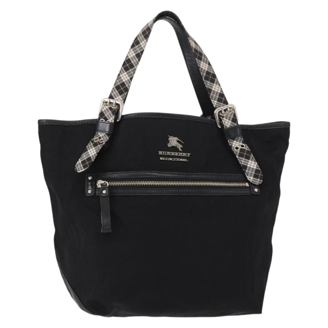 BURBERRY Blue Label Nylon Tote Bag Black Silver Auth Japan (1 of 18)