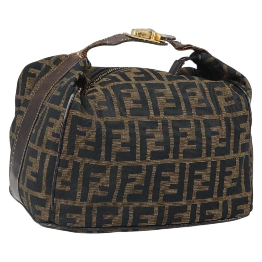 Zucca Canvas Vanity Bag by Fendi in Black and Brown: Zucca Canvas Vanity Bag by Fendi in Black and Brown This FENDI Zucca canvas vanity pouch hand bag features the iconic black and brown Zucca canvas exterior. Made in Italy, it offers a spacious main co