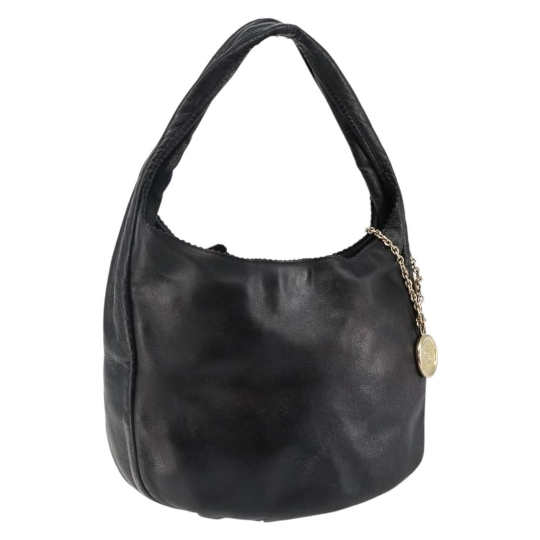 LOEWE Black Gold Anagram Leather Shoulder Bag Italy Auth (1 of 18)