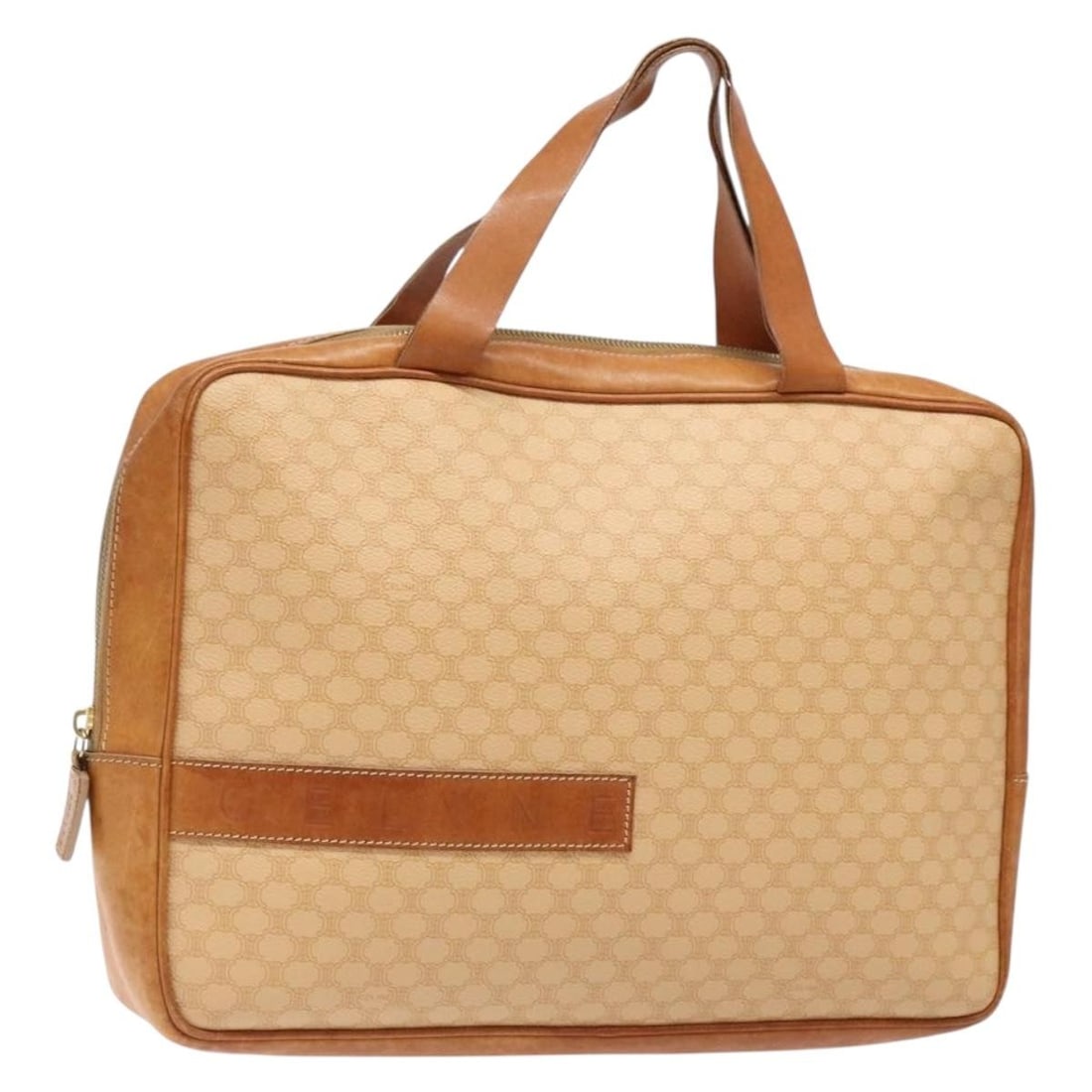 CELINE Macadam Beige Gold PVC Hand Bag Made in Italy: CELINE Macadam Beige Gold PVC Hand Bag Made in Italy This CELINE Macadam Canvas Hand Bag is a stylish accessory crafted from durable PVC leather in a sophisticated beige and gold color combination. Wi