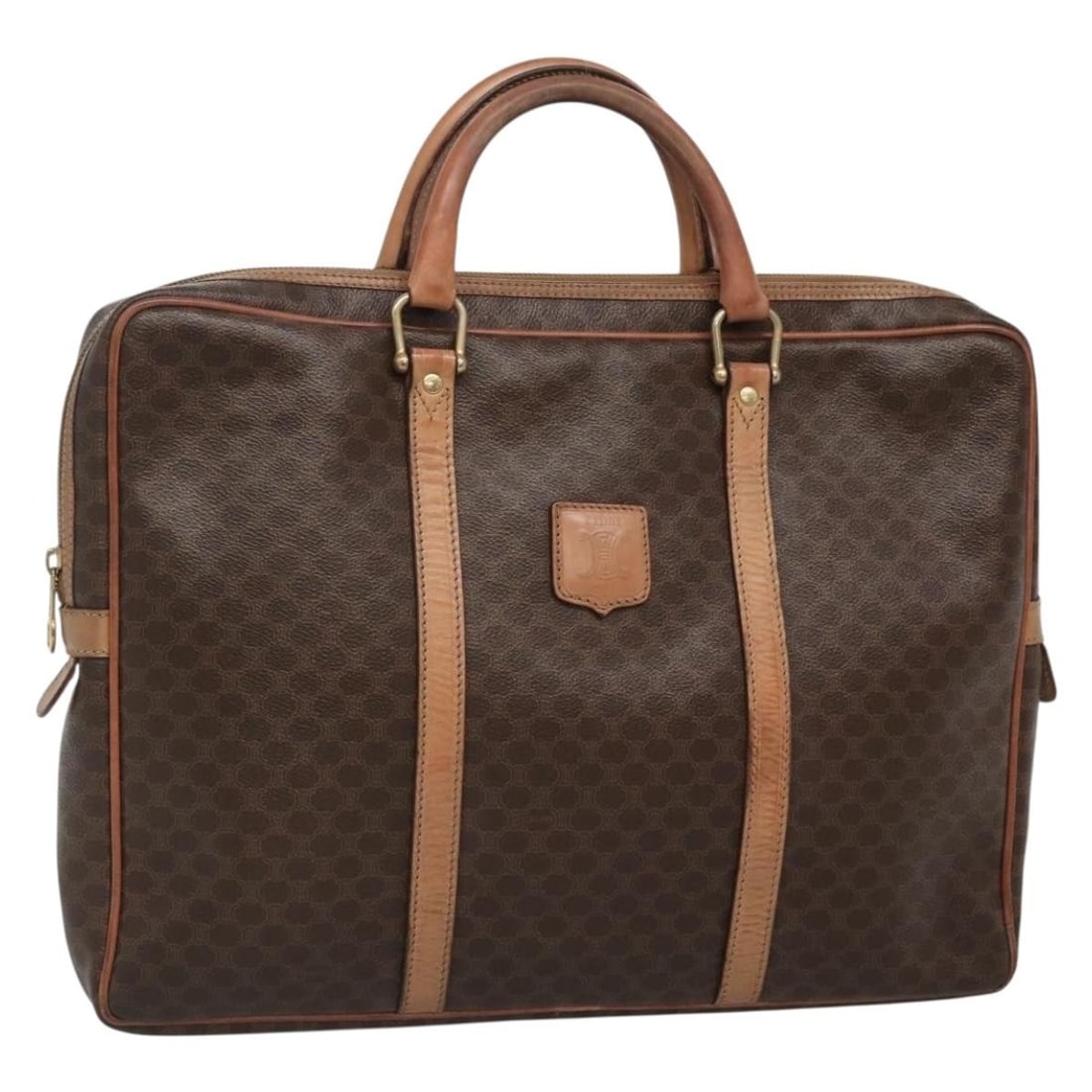 CELINE Macadam Canvas Business Bag Brown Gold PVC Leather Made in Italy: CELINE Macadam Canvas Business Bag Brown Gold PVC Leather Made in Italy This Celine Macadam Canvas Business Bag is crafted from durable PVC leather in an elegant brown and gold color combination. Desi